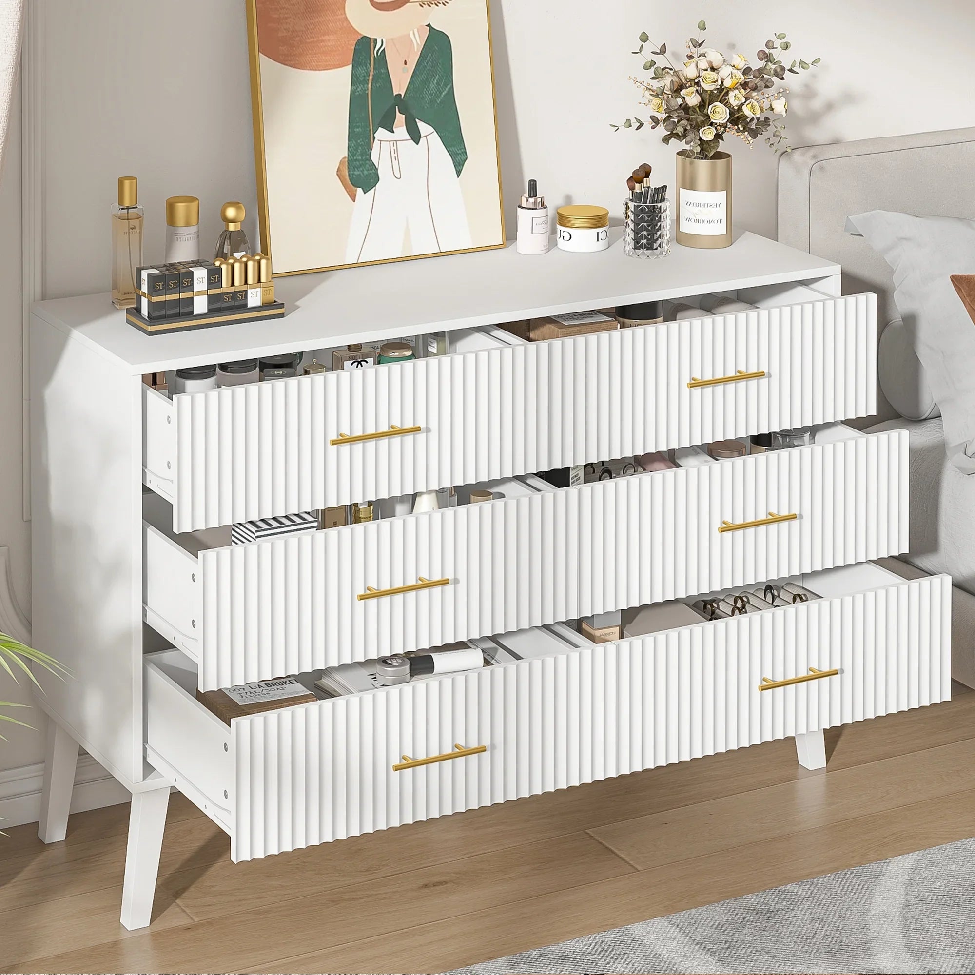 2026 New Fluted 6 Drawers Dresser, Wide Modern Chest of Drawers, 6 Drawer Double Dresser - Image 25
