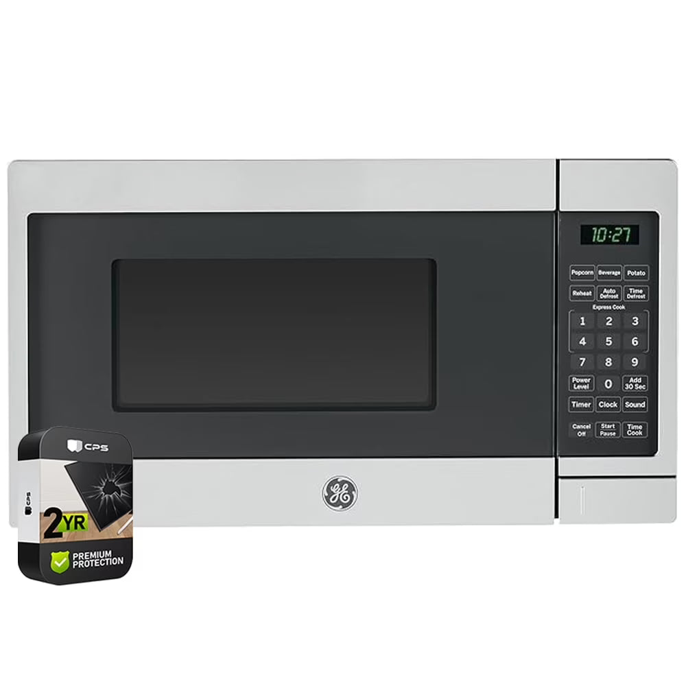 2026 New GE GCST07N1WSS Countertop Microwave Oven 700-watt Compact 0.7 Cu Ft Stainless Steel Bundle with 2 YR CPS Enhanced Protection Pack