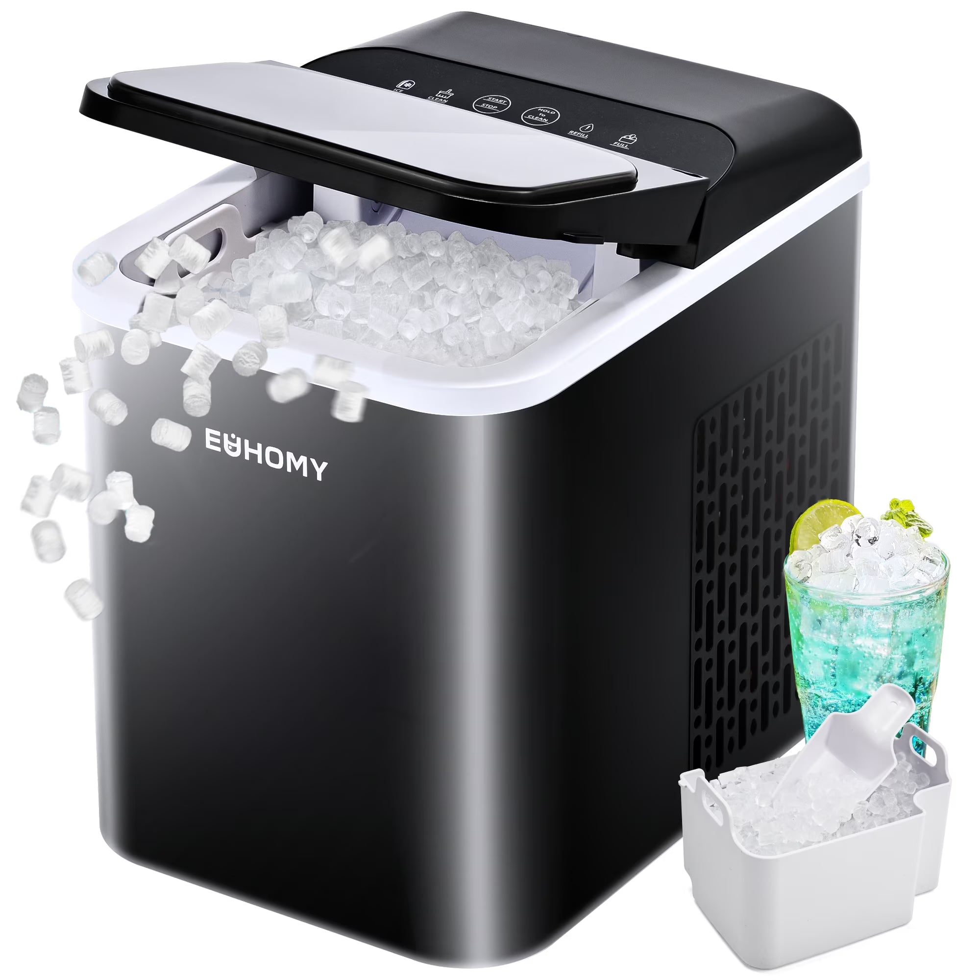 2026 New EUHOMY 35lbs/24H Nugget Ice Maker Countertop, Pebble Ice Maker Machine with Auto-Cleaning, Black