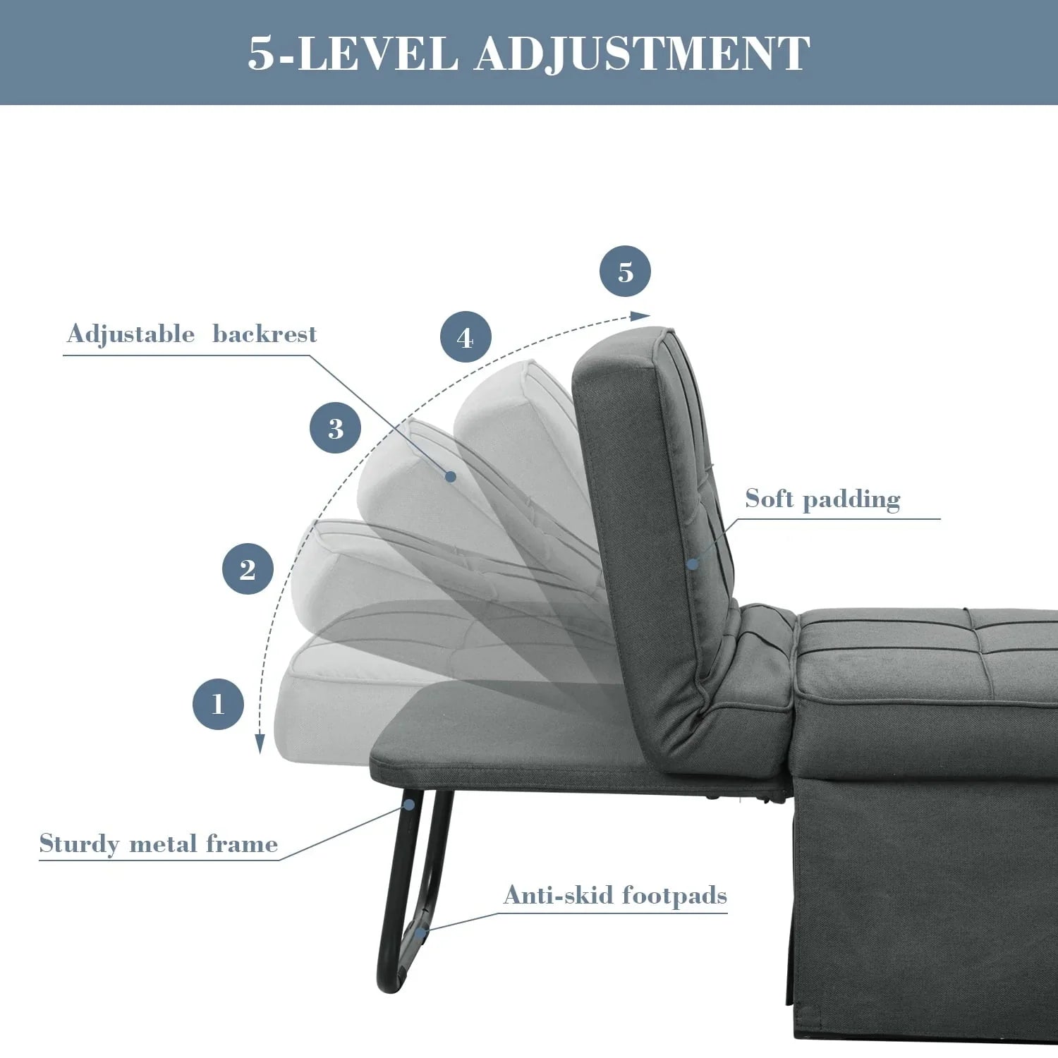 2026 New Ainfox Folding Sofa Bed, 4 in 1 Daybeds Ottoman Chair Lounge Couch for Guest Sleeper, Suitable for Modern Living Room, Bedroom, Small Single Size(Dark Grey) - Image 6
