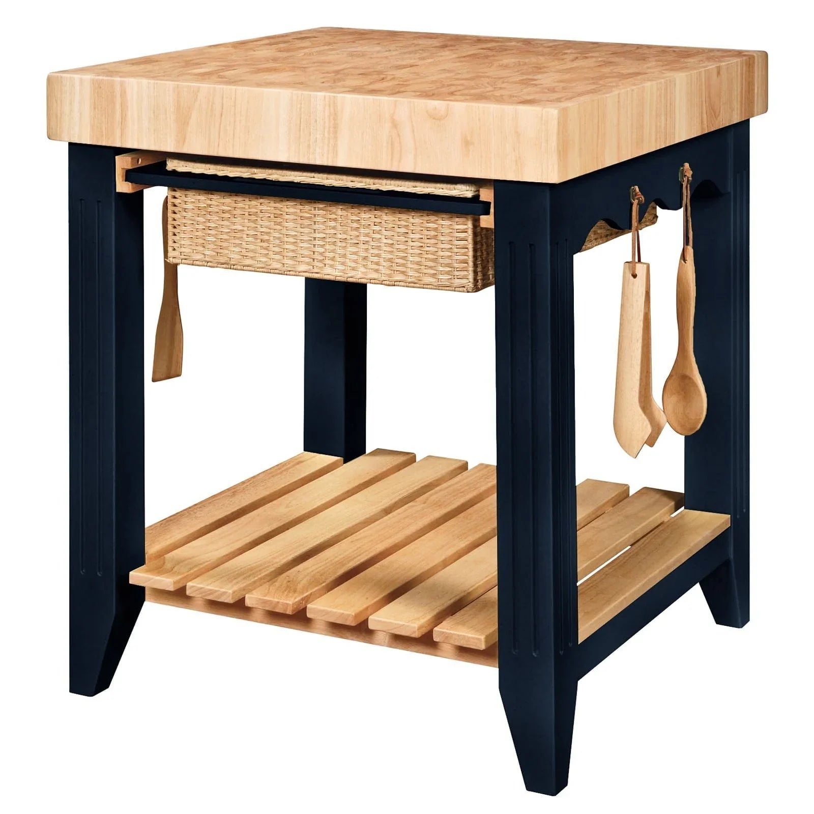 2026 New Kolton Square Kitchen Island, Black and Natural with Butcher Block Top - Image 7