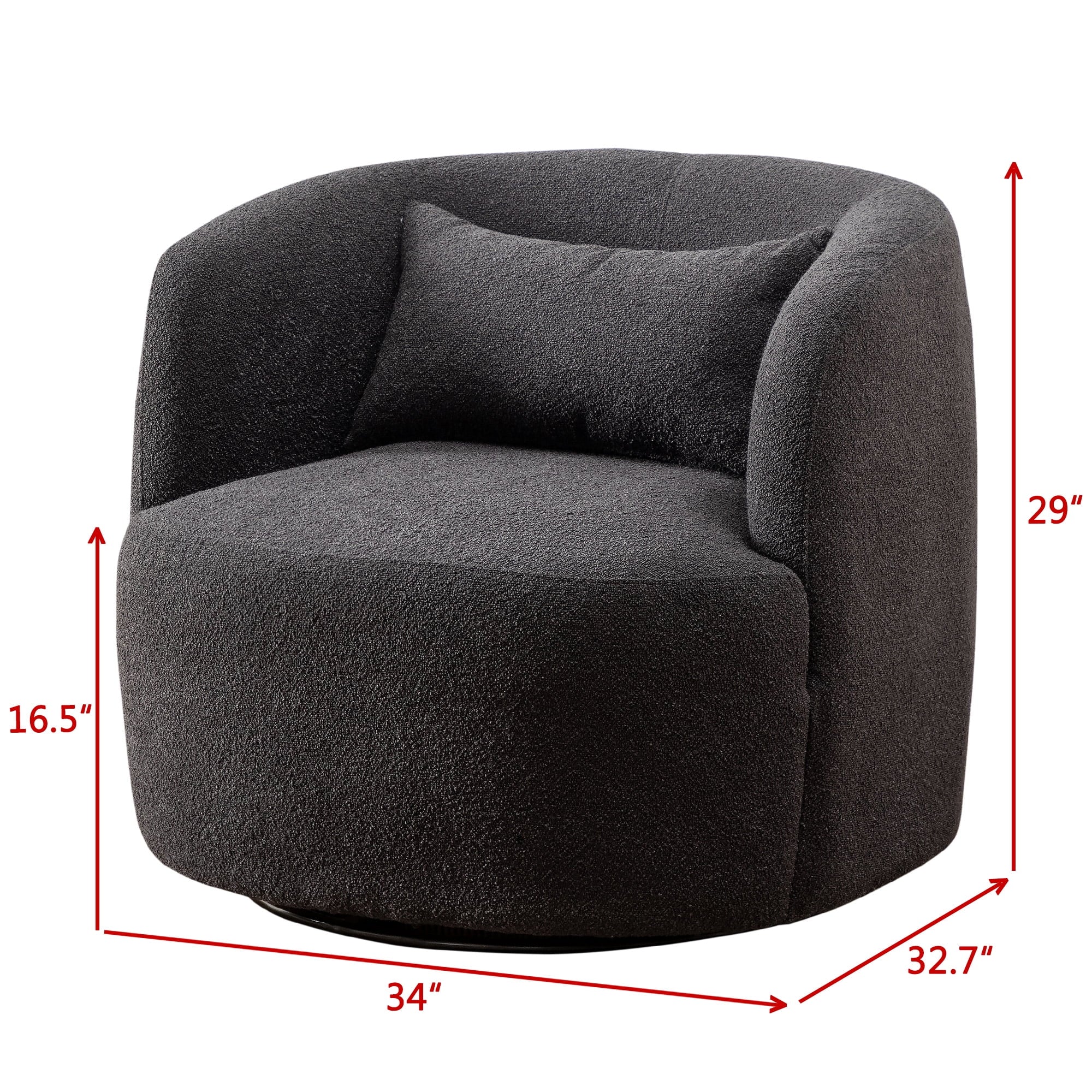 2026 New 34" Wide Boucle Swivel Barrel Chair, No Assembly Round Upholstered Armchair Accent Chair Single Sofa Chair with Toss Pillow for Living Room and Bedroom, Taupe - Image 24