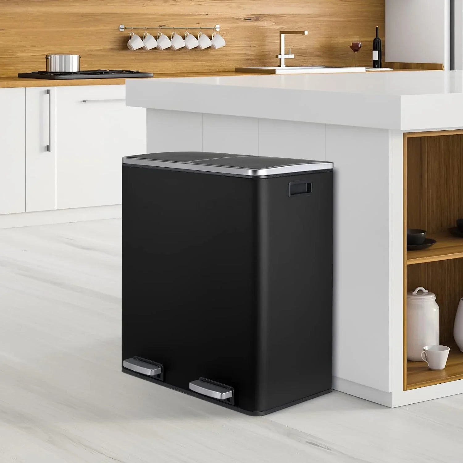 2026 New LAZY BUDDY Dual Garbage Can, Stainless Steel 16 Gallon Step Kitchen Trash Can with Soft-Close Lid, Double Compartment Garbage Recycling Bin - Image 9