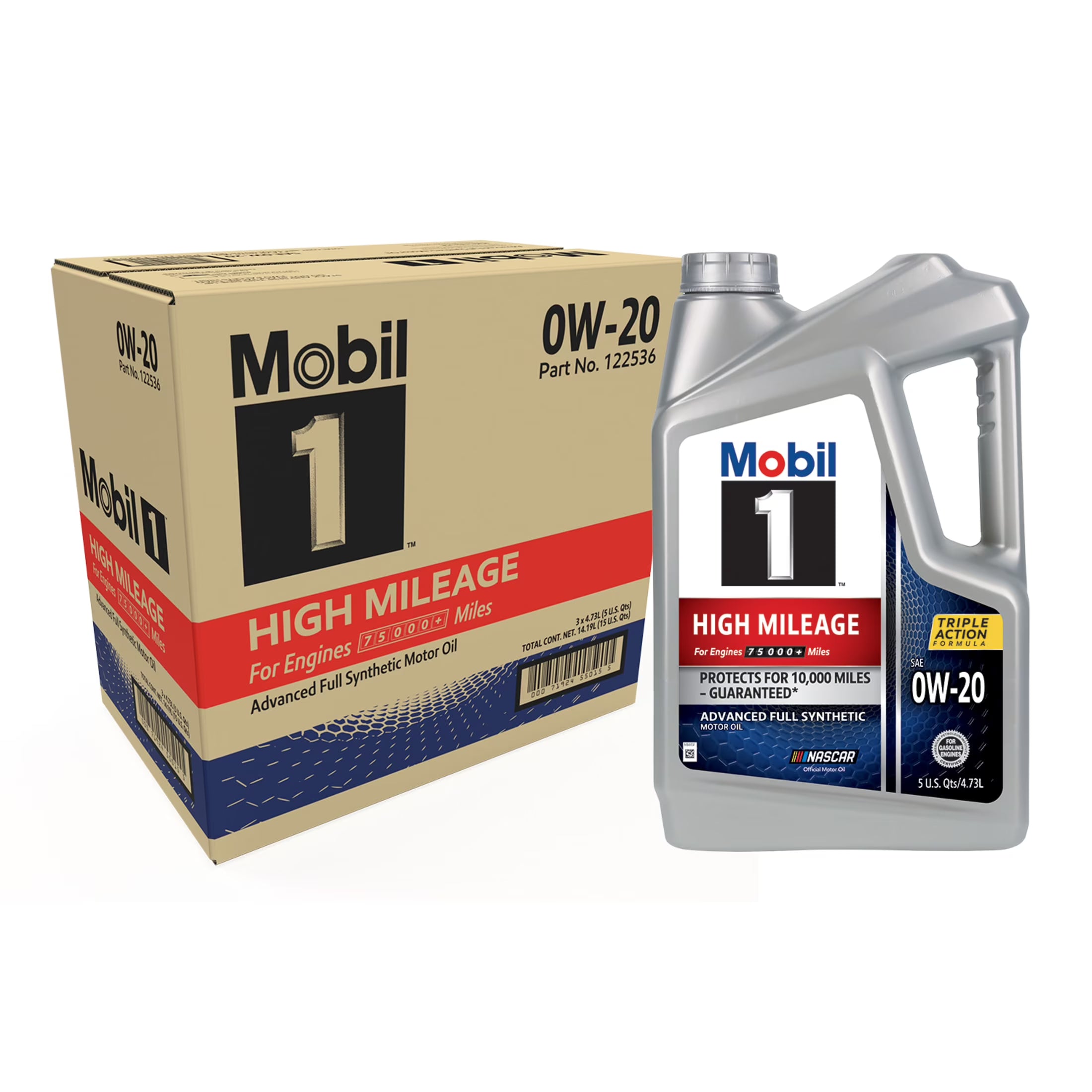 2026 New Mobil 1 High Mileage Full Synthetic Motor Oil 0W-20, 5 Quart (Pack of 3)