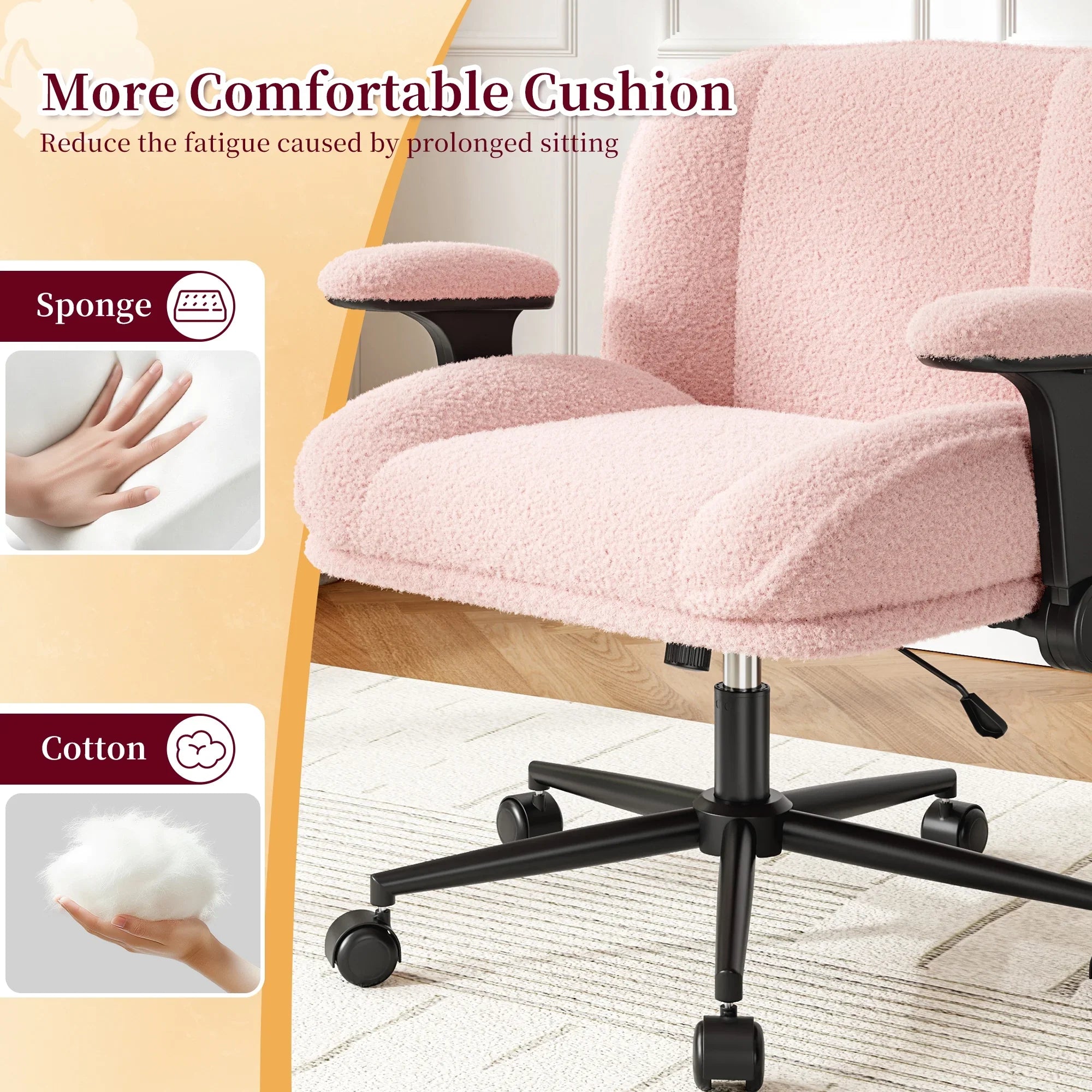 2026 New Romorgniz Criss Cross Chair with Adjustable Arms & Lumbar Support Office Chair with Reclining Back, Thick Cushion & Wheels for Office, Gaming, Reading, Vanity, Off-White - Image 28