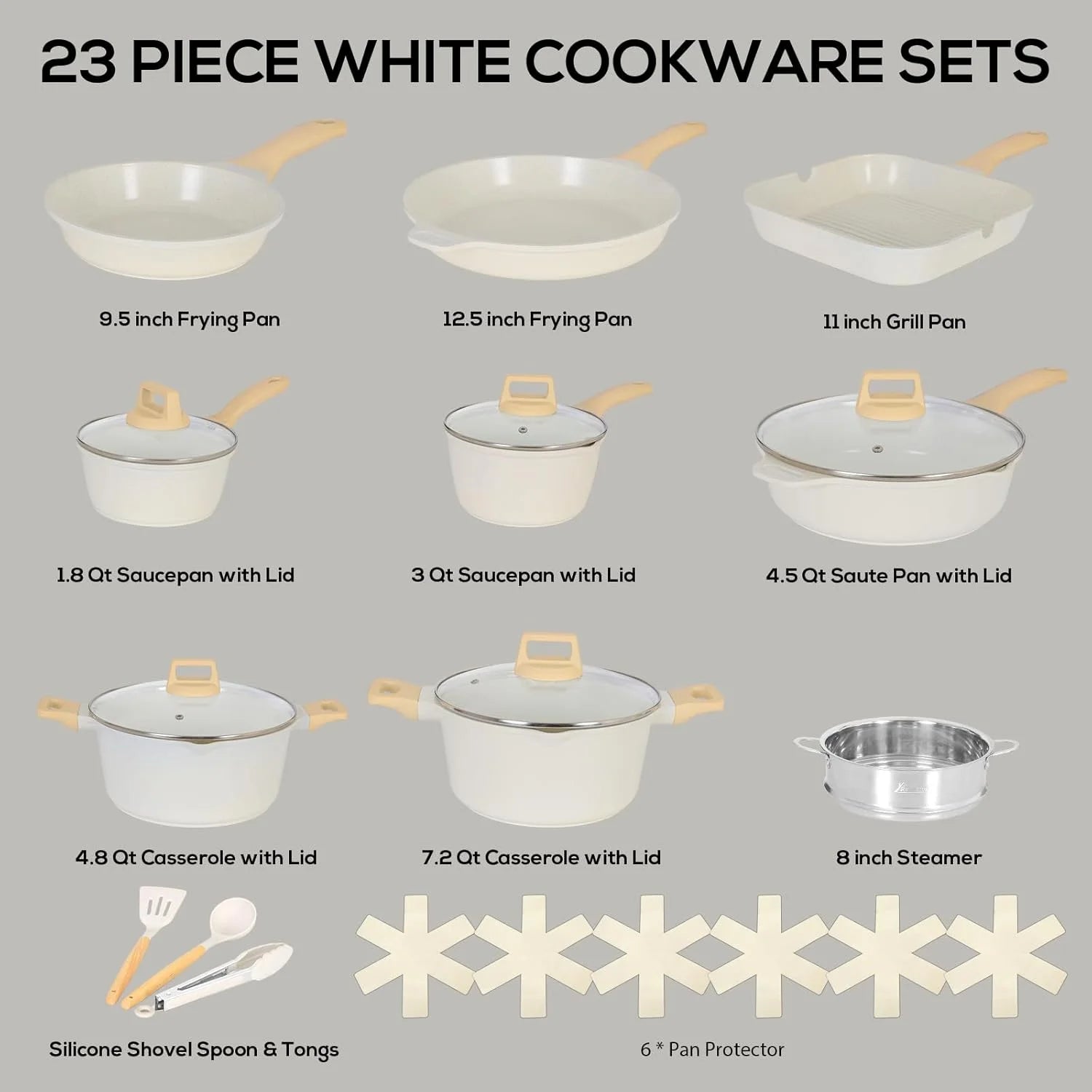 2026 New Romswi Nonstick Pots and Pans Set, 23 Piece Induction Cookware Sets Non-stick Ceramic Kitchen Sets with Utensil, Green - Image 15