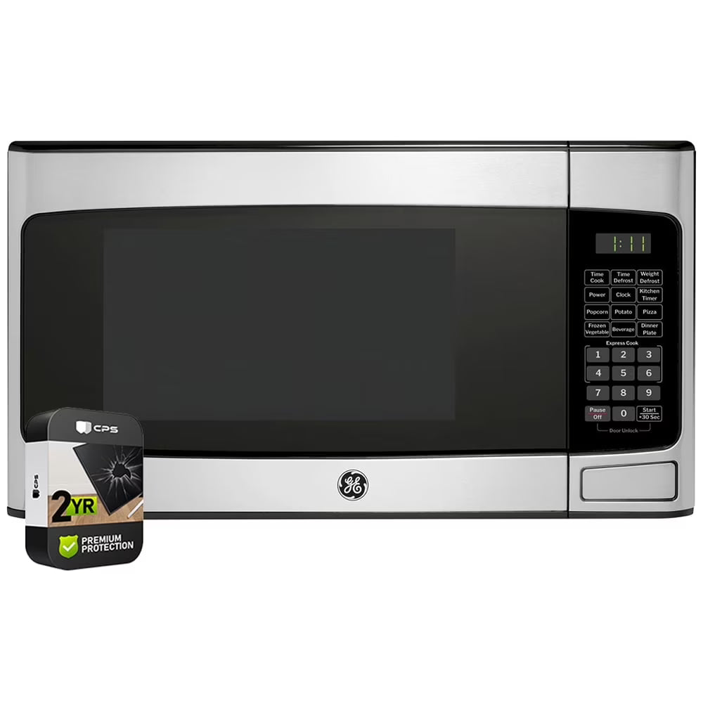 2026 New GE GCST11N1WSS 1.1 cu. ft. Countertop Microwave Oven 950 Watts Stainless Steel Bundle with 2 YR CPS Enhanced Protection Pack