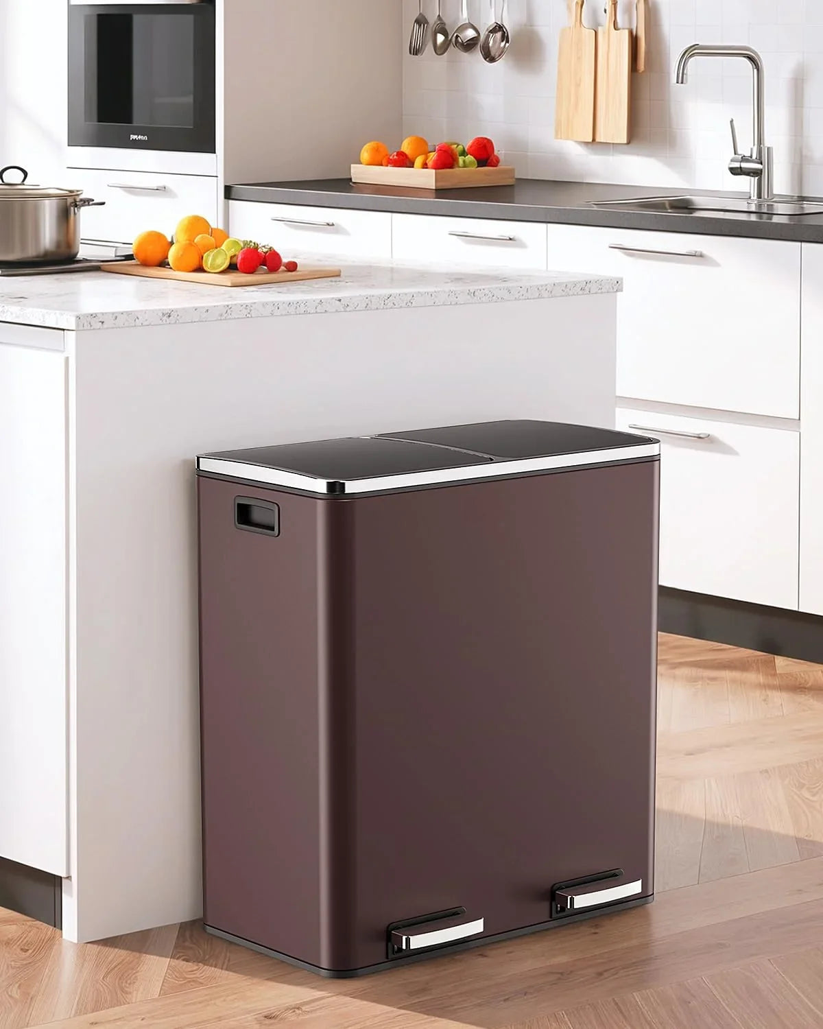 2026 New LAZY BUDDY Dual Garbage Can, Stainless Steel 16 Gallon Step Kitchen Trash Can with Soft-Close Lid, Double Compartment Garbage Recycling Bin - Image 40