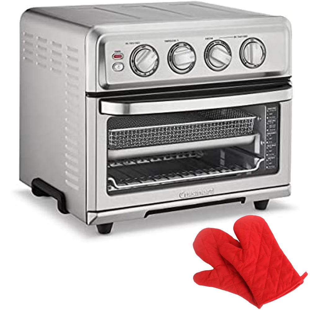 2026 New Cuisinart TOA-70 AirFryer Toaster Oven with Grill Stainless Steel Bundle with Deco Chef Pair of Red Heat Resistant Oven Mitt