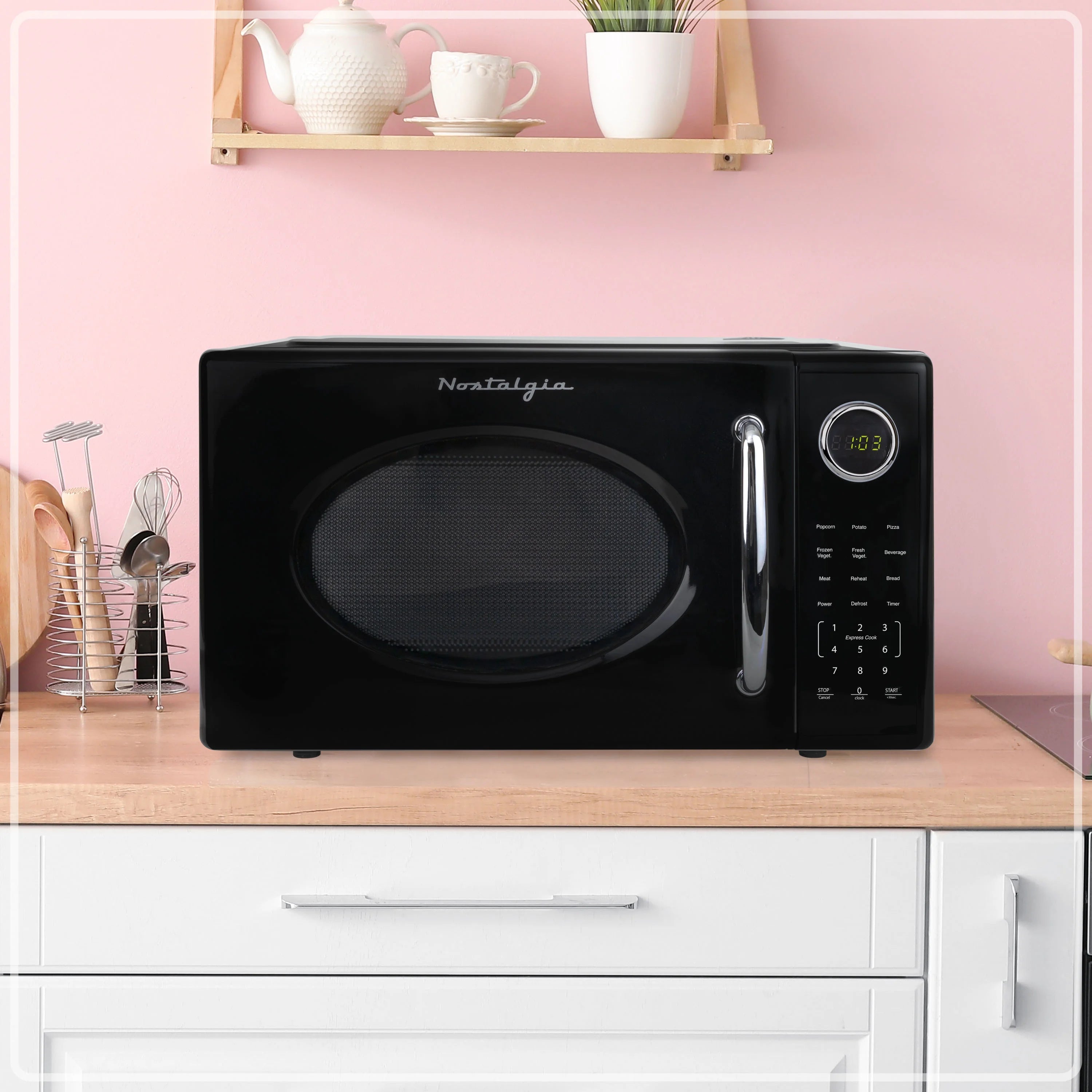 2026 New Nostalgia Retro Microwave Oven - 1.1 Cu Ft & 1000-Watt Countertop Size with Glass Turntable, Child Safety Lock, 8 Auto-Cook Programs & Digital Clock - Black - Image 11