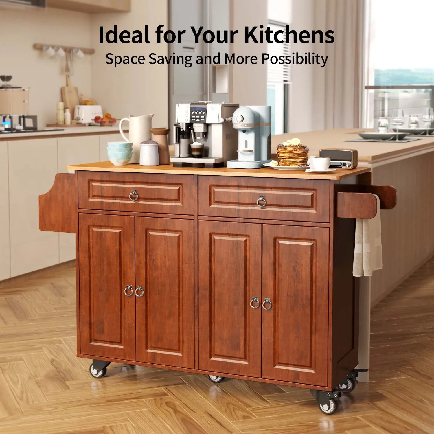 2026 New Lofka 52-Inch Kitchen Island with Storage on Wheels with Wood Drop Leaf, Ideal for Small Kitchens - Image 23