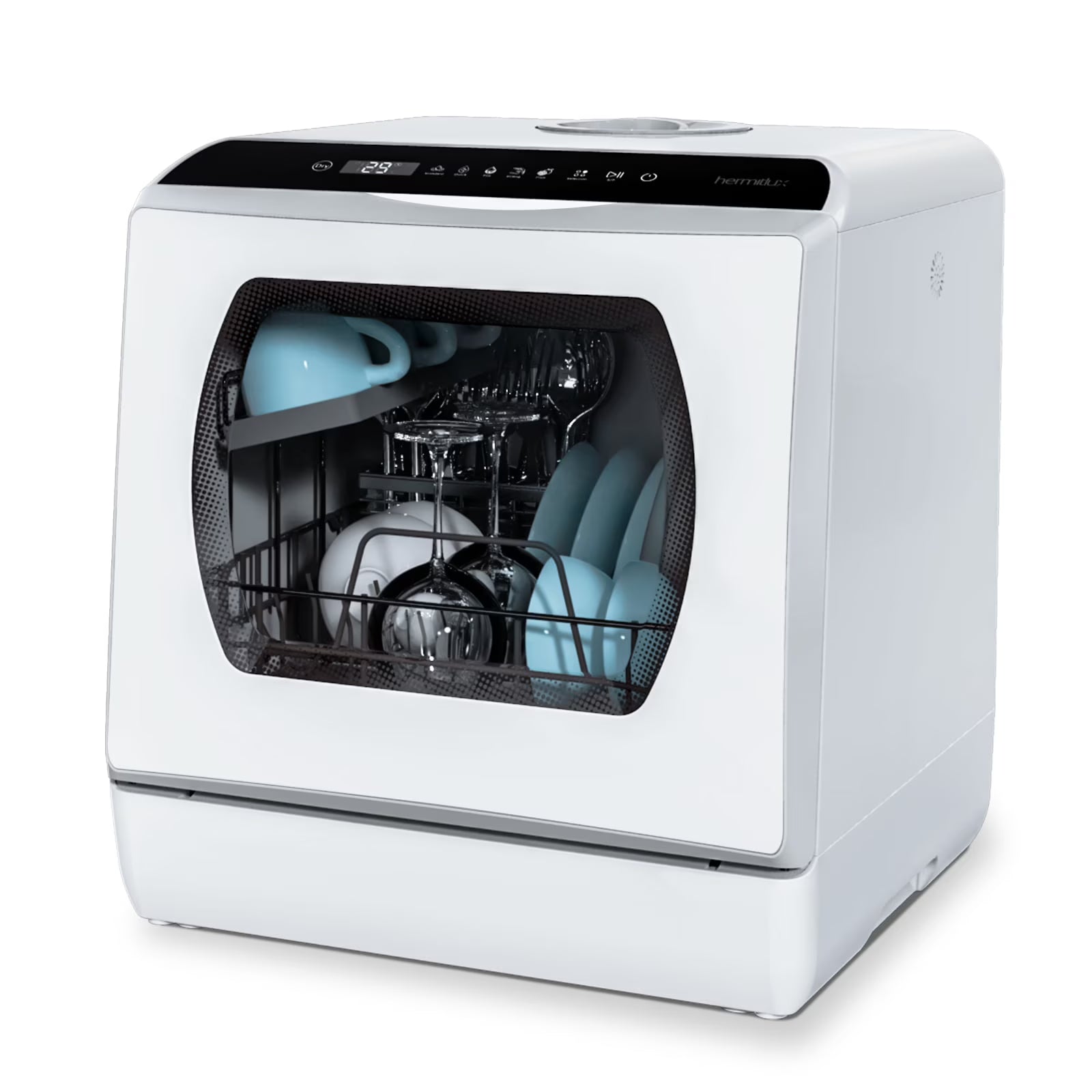 2026 New Hermitlux Portable Countertop Dishwasher, 5 Washing Programs, 5L Built-in Water Tank and Air-Dry Function, HMX-DW03