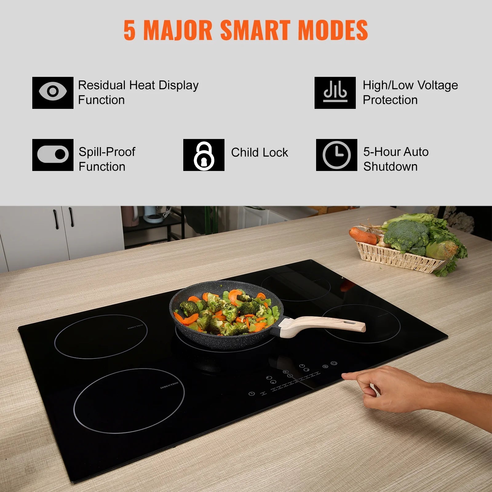 2026 New KFFKFF Electric Range, 5 Elements, 30'' Built-in Induction Cooking Surface, 9200W, 9 Power Settings, LED Display, Safety Lock & Heat Guard - Image 5
