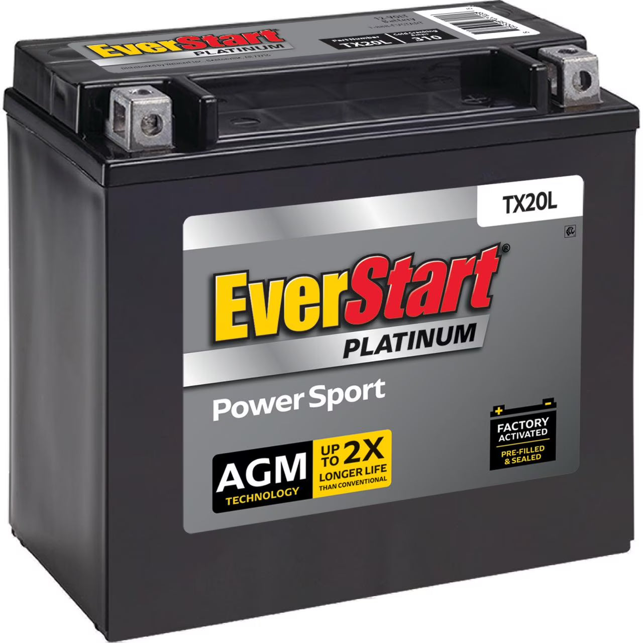 2026 New EverStart Platinum AGM Power Sport Battery, Group Size TX20L 12 Volt, 310 CCA