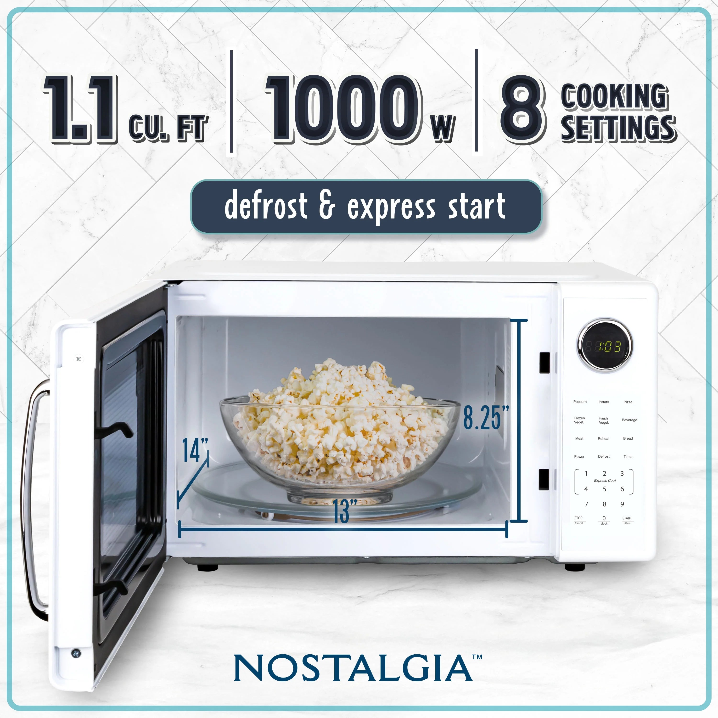 2026 New Nostalgia Retro Microwave Oven - 1.1 Cu Ft & 1000-Watt Countertop Size with Glass Turntable, Child Safety Lock, 8 Auto-Cook Programs & Digital Clock - Black - Image 22
