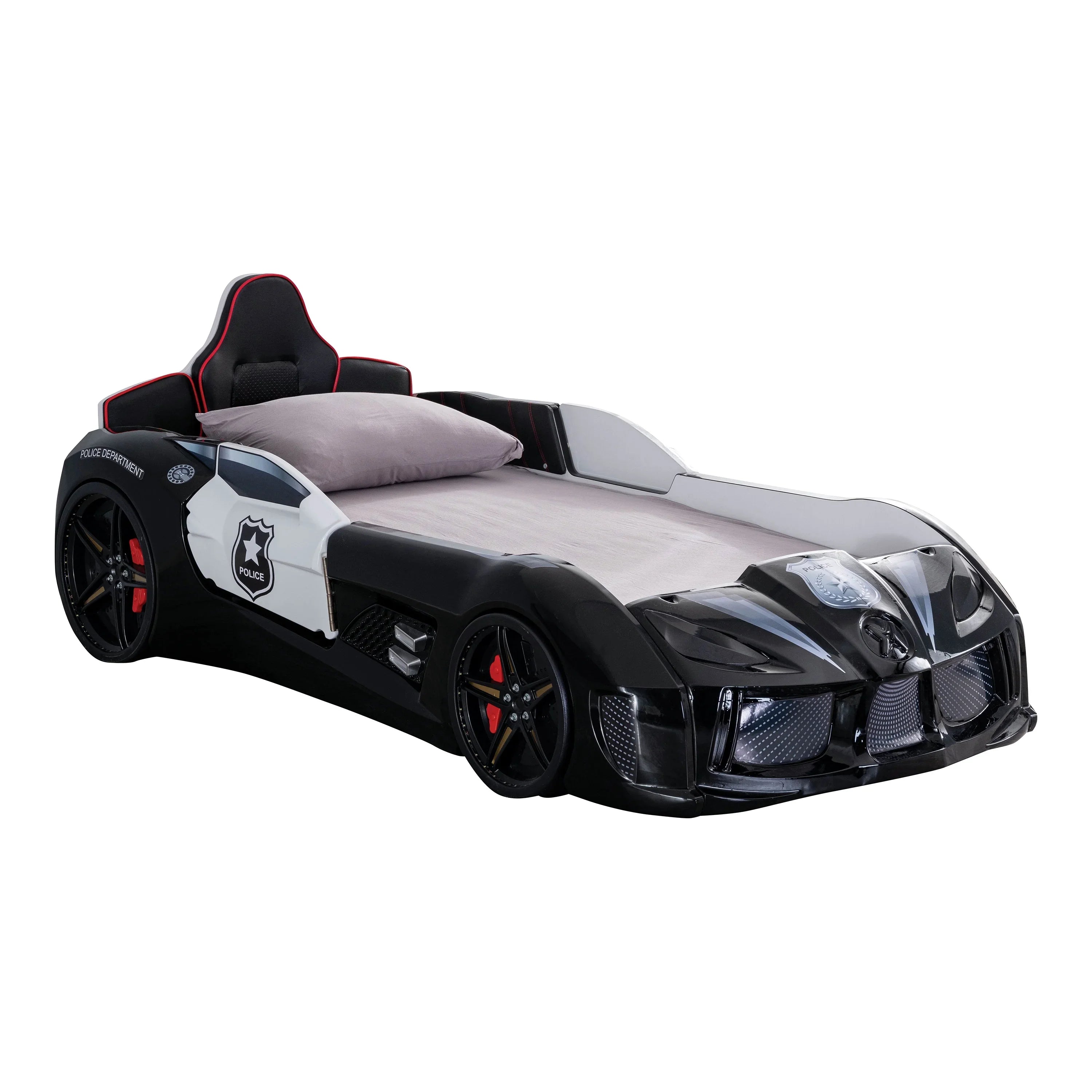 2026 New Furniture of America Dash Kids Plastic Twin Race Car Bed with LED and Sound, White - Image 30