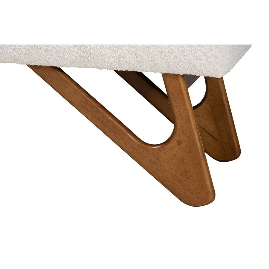 2026 New Baxton Studio Rika Japandi Cream Boucle Fabric and Walnut Brown Finished Wood Bench - Image 5