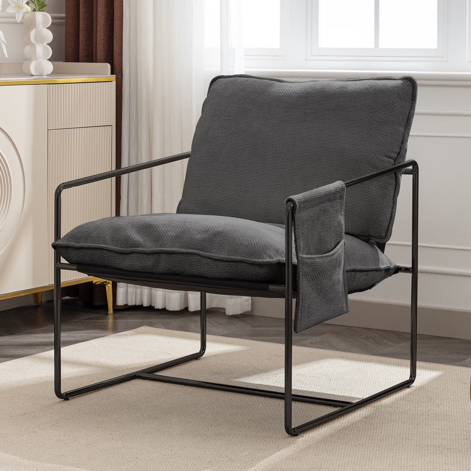 2026 New ZAFLY Accent Chair Set of 2, Modern Sling Chair with Metal Frame, Comfy Chair for Living Room - Beige - Image 3