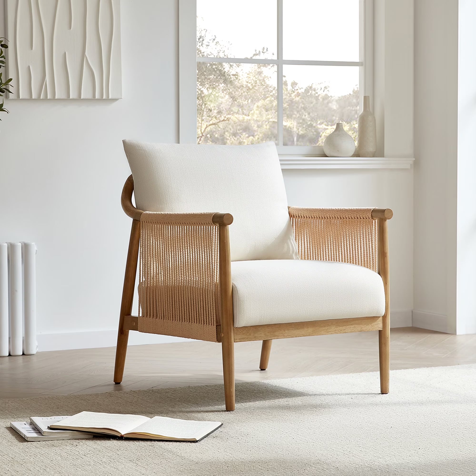 2026 New CHITA Modern Accent Chair, Braid Armchair Living Room Chair, Cream