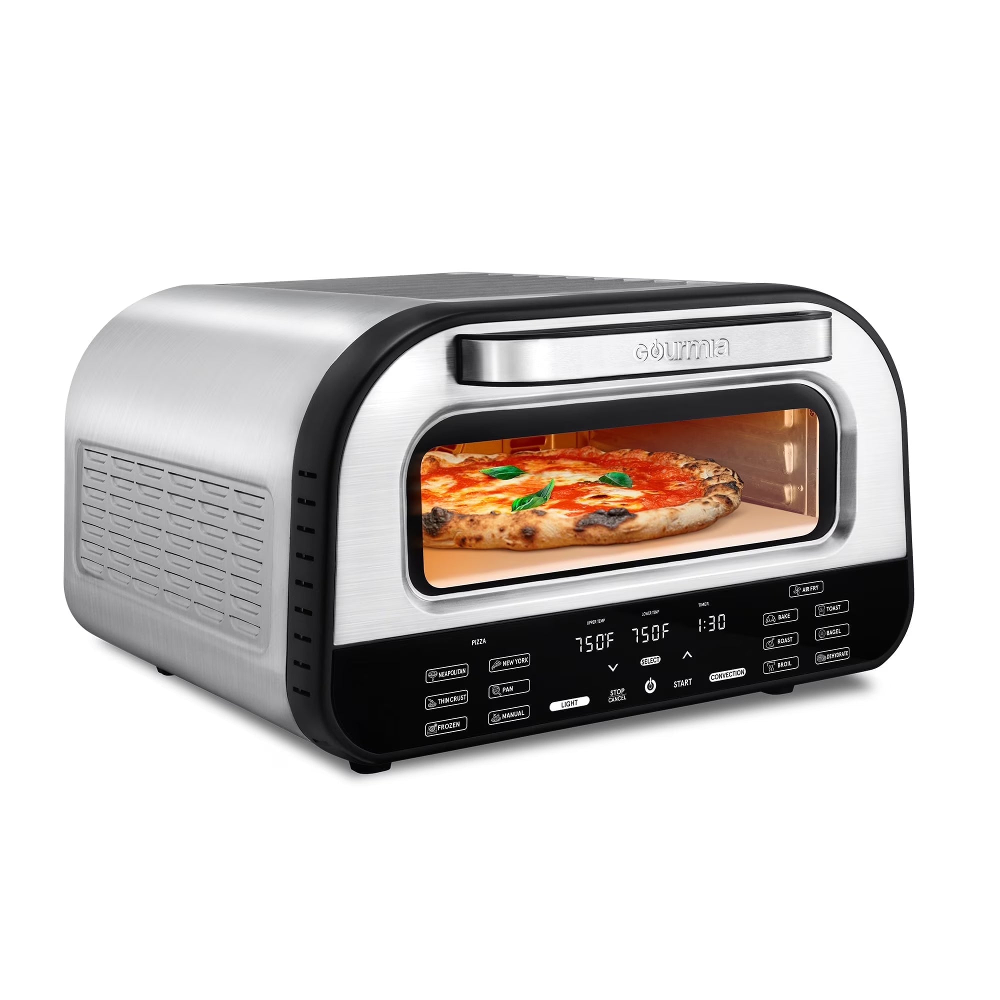 2026 New Gourmia Indoor Pizza Oven - All-in-One with 7 Cooking Functions, 6 Pizza Presets, Stainless Steel