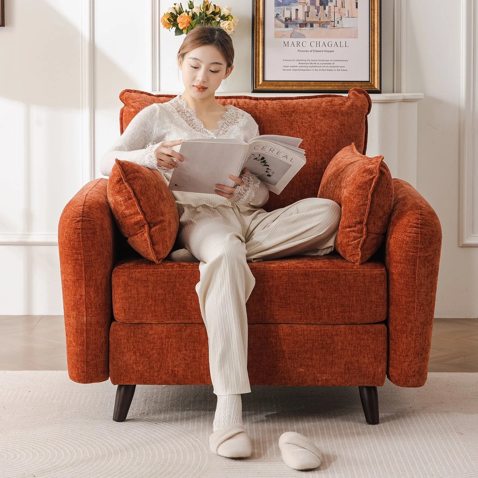 2026 New Rexulqo Oversized Accent Chair with All Seats Storage,Comfy Living Room Chairs with 2 Throw Pillow,Upholstered Mid-Century Armchair,24.5'' Deep Seat,Reading Chair For Bedroom,Office,Chenille,Green - Image 31