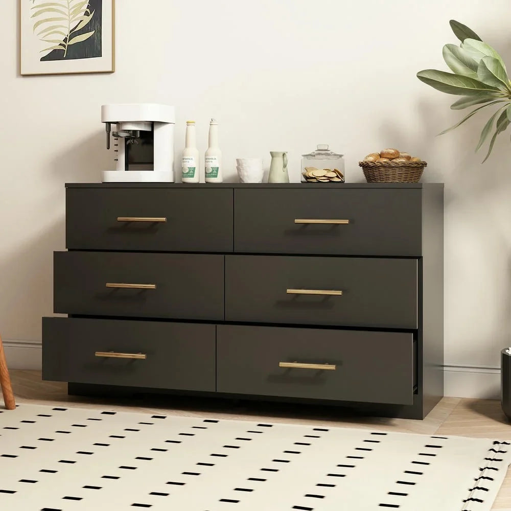 2026 New Kadyn Modern 6 Drawer Dresser Wood Cabinet,Dresser for Bedroom, Kitchen Storage Cabinet with Drawers, Chest of Drawers(Black) - Image 90