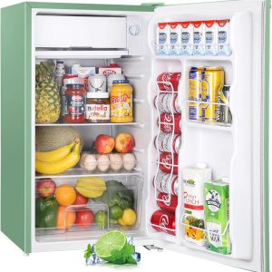 2026 New Upstreman 3.2 Cu.Ft Mini Fridge with Freezer, Single Door Mini Fridge, Dorm Fridge, Adjustable Thermostat, Mini Refrigerator for Bedroom, Office, Dorm, Green-BR321