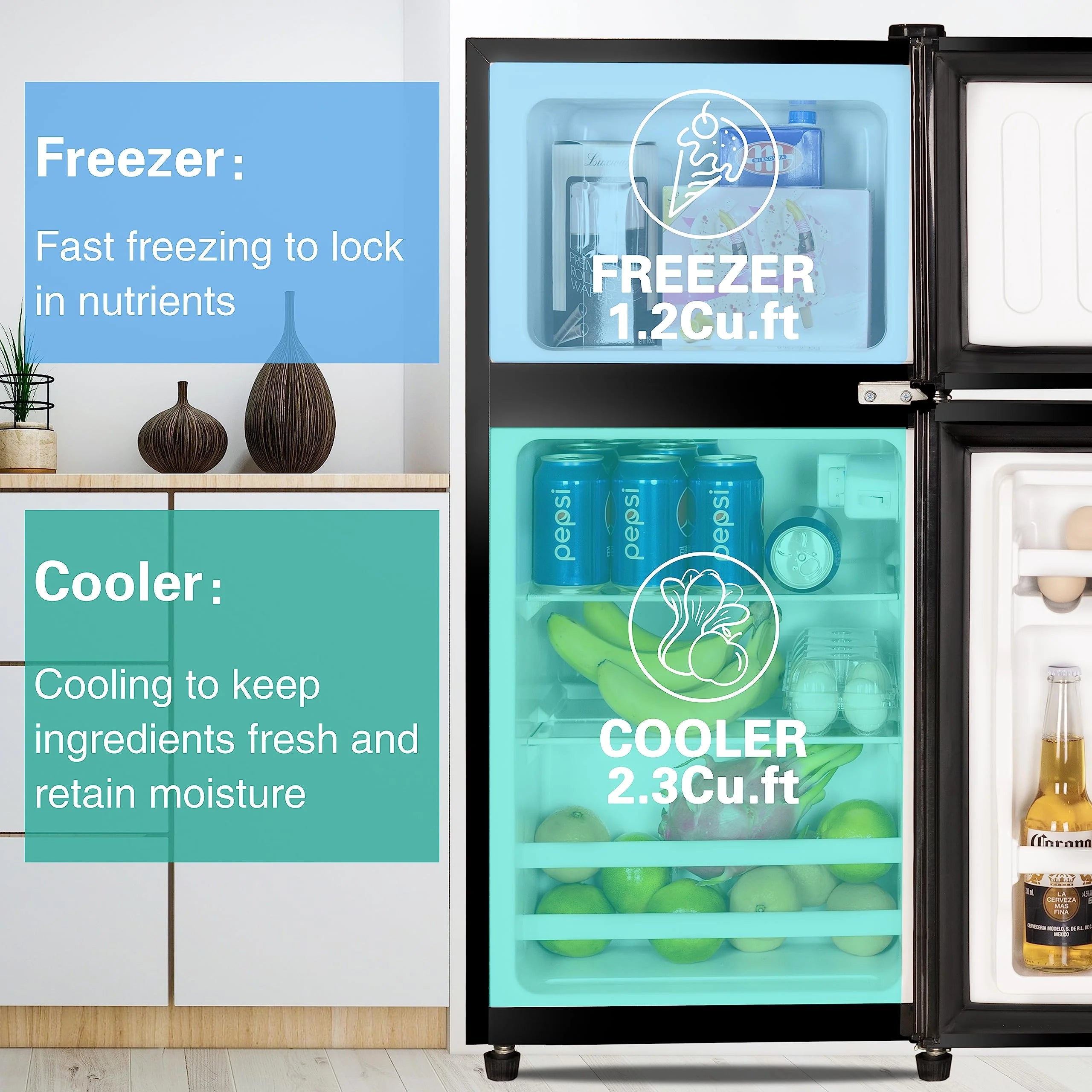 2026 New Harper & Bright Designs Double Door Mini Fridge with Freezer, 3.2 Cu.Ft Compact Refrigerator with Adjustable Shelf, Adjustable Thermostat and Reversible Door for Bedroom, Dorm, Home Office, White - Image 32