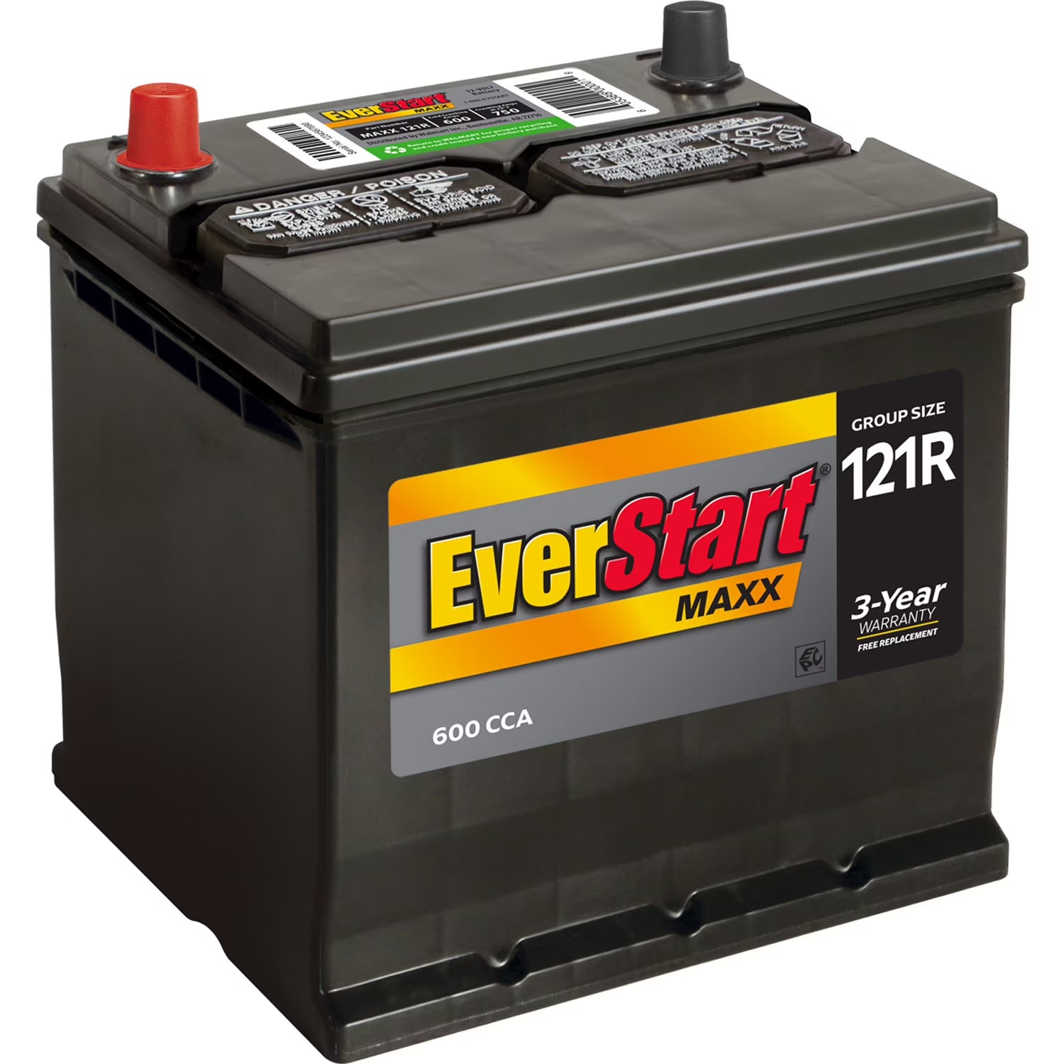 2026 New EverStart Maxx Lead Acid Automotive Battery, Group Size 121R 12 Volt, 600 CCA