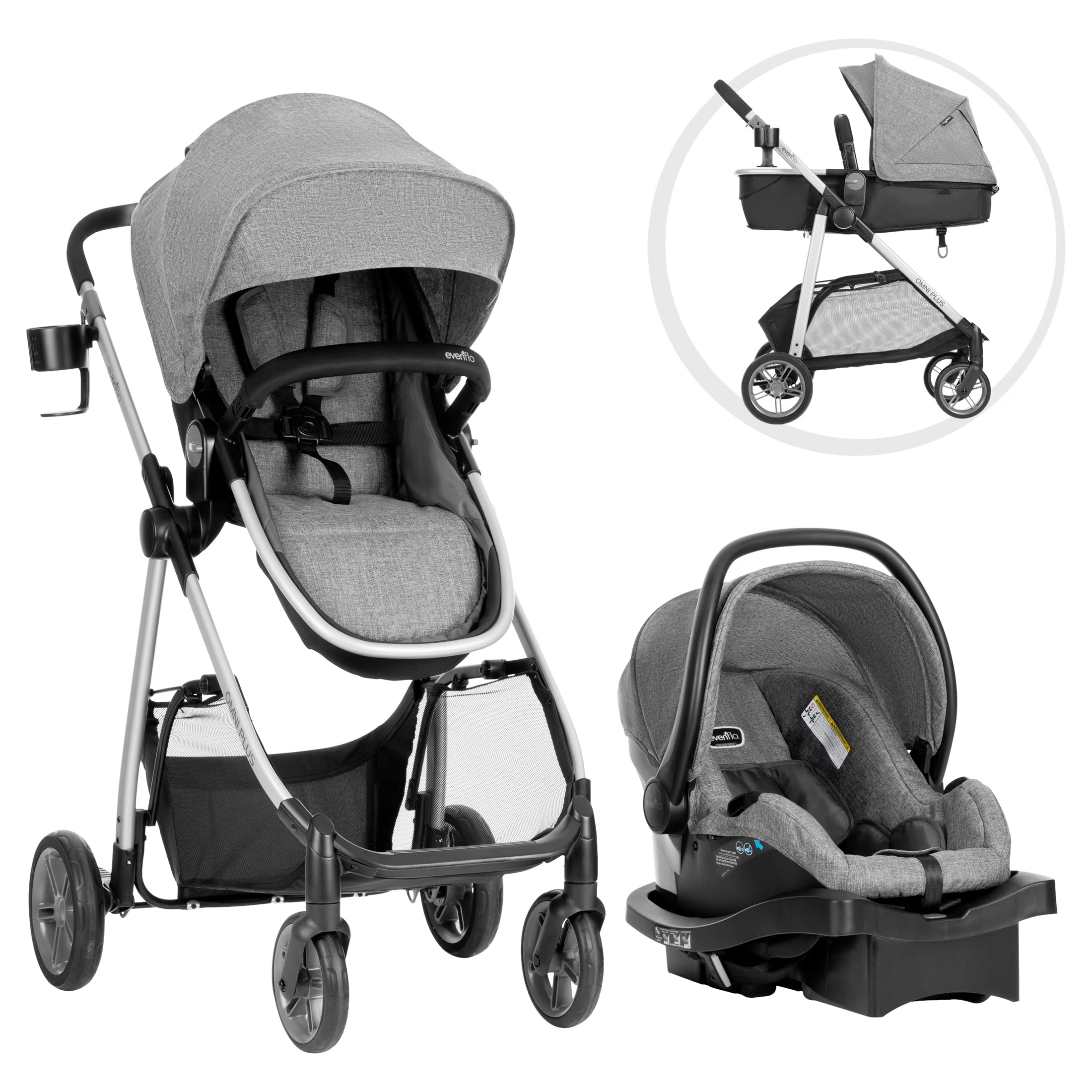 2026 New Evenflo Omni Plus Modular Travel System with LiteMax Sport Infant Car Seat, Mylar Gray, Unisex