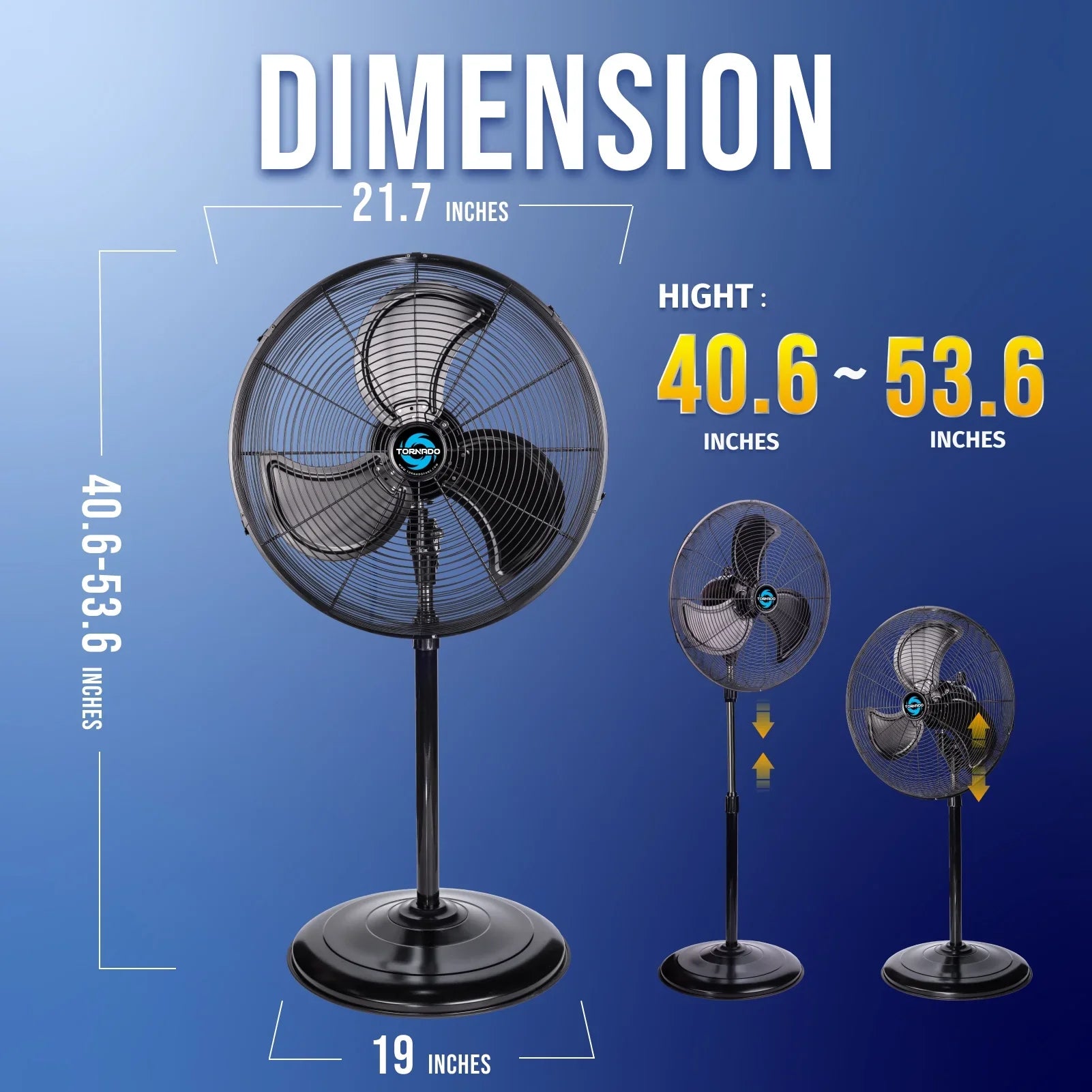 2026 New Tornado - 20 Inch High Velocity Metal Oscillating Pedestal Fan - Commercial, Industrial Use Water-Resistant - Image 9