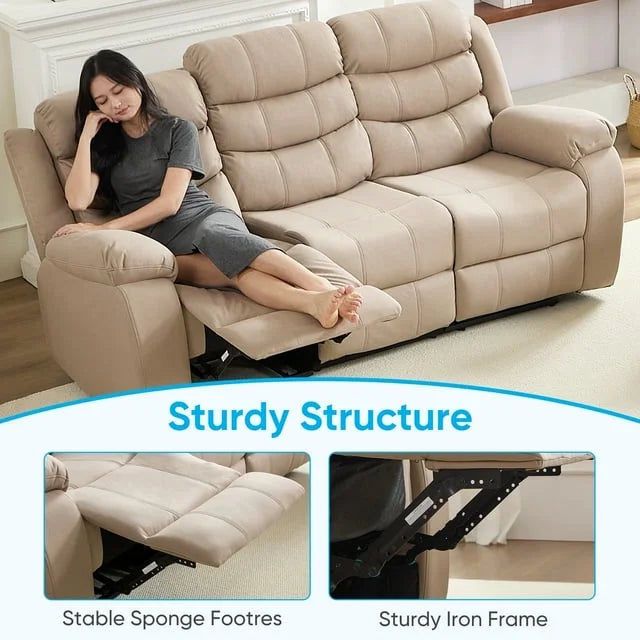 2026 New MUZZ Modern Reclining Sofa,3-Seater Recliner Sofa with Cup Holders, Flip-Up Storage, Reversible Backrest and Footrest, Gray - Image 15