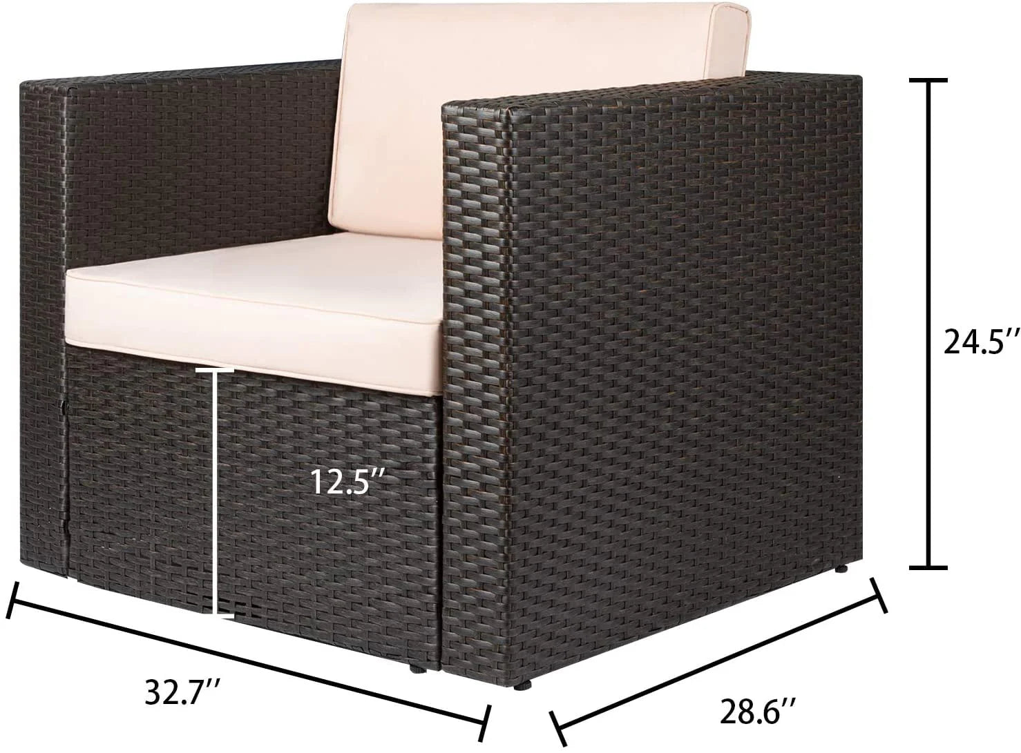 2026 New Devoko 1 Pieces Patio Furniture Sets All Weather Outdoor Sectional Sofa Manual Weaving Wicker Rattan Patio Set with Cushion, Beige - Image 3
