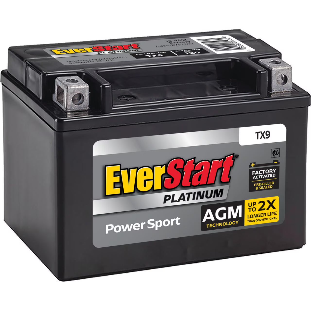 2026 New EverStart Platinum BOXED AGM Power Sport Battery, Group Size TX9 12 Volt, 120 CCA