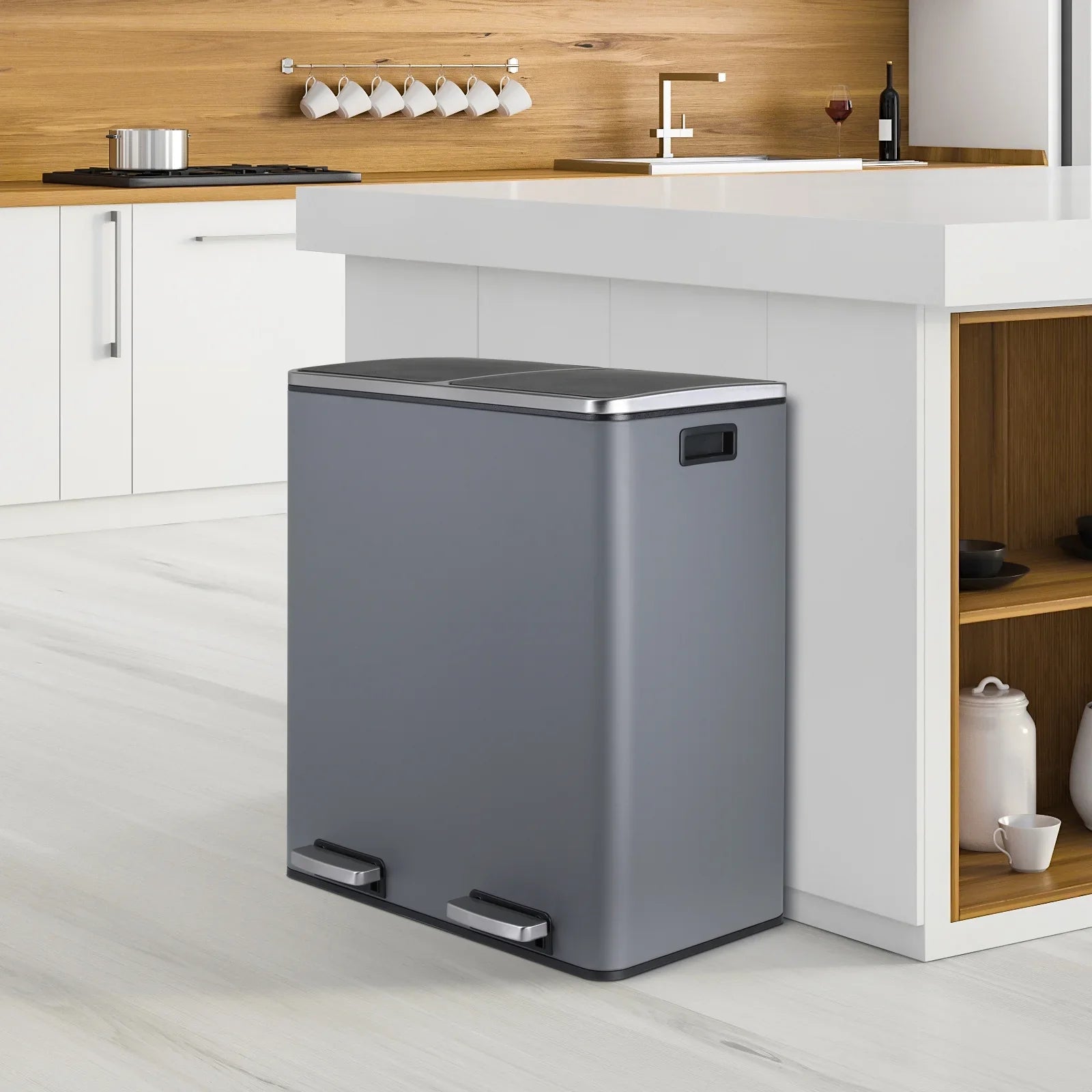 2026 New LAZY BUDDY Dual Garbage Can, Stainless Steel 16 Gallon Step Kitchen Trash Can with Soft-Close Lid, Double Compartment Garbage Recycling Bin - Image 38