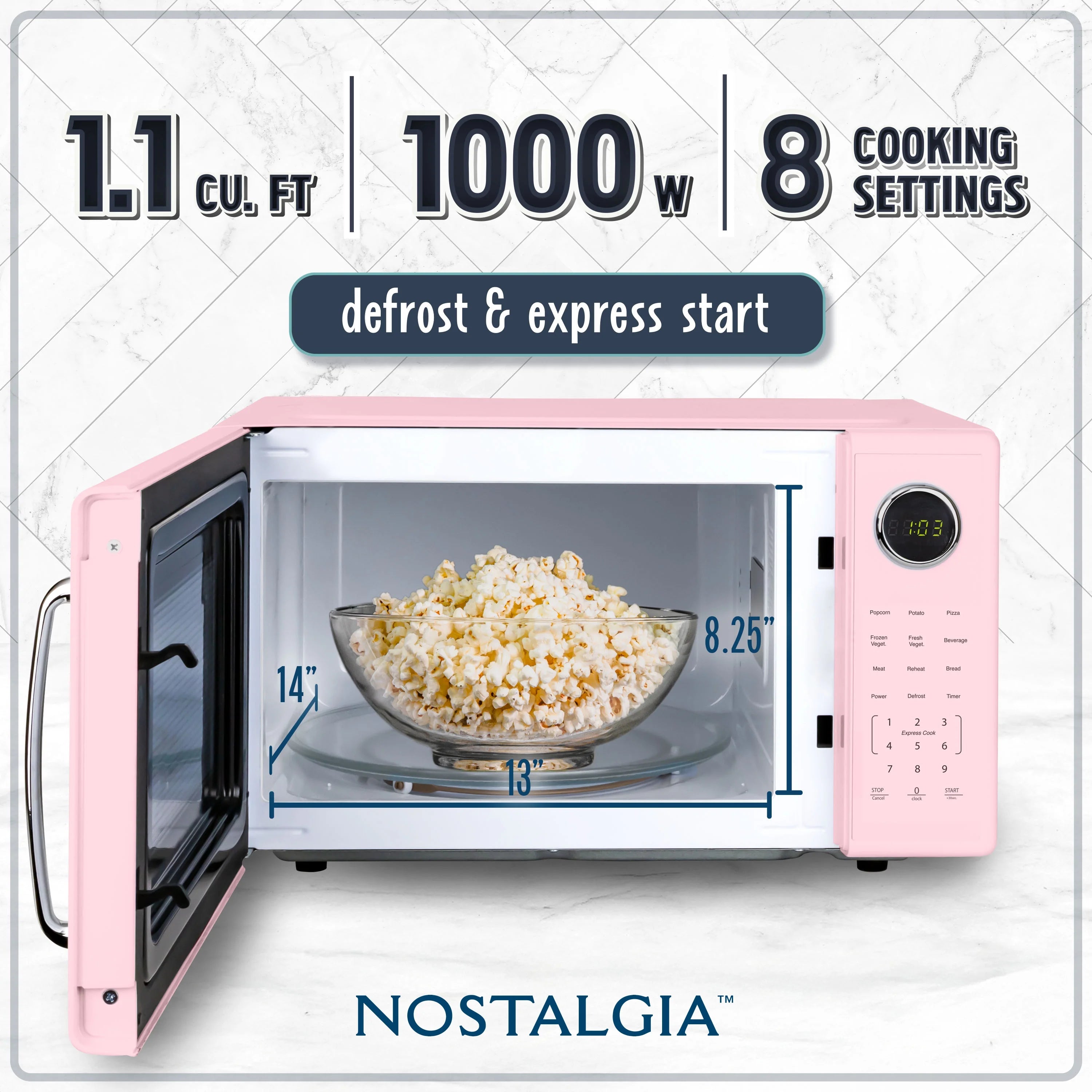 2026 New Nostalgia Retro Microwave Oven - 1.1 Cu Ft & 1000-Watt Countertop Size with Glass Turntable, Child Safety Lock, 8 Auto-Cook Programs & Digital Clock - Black - Image 20
