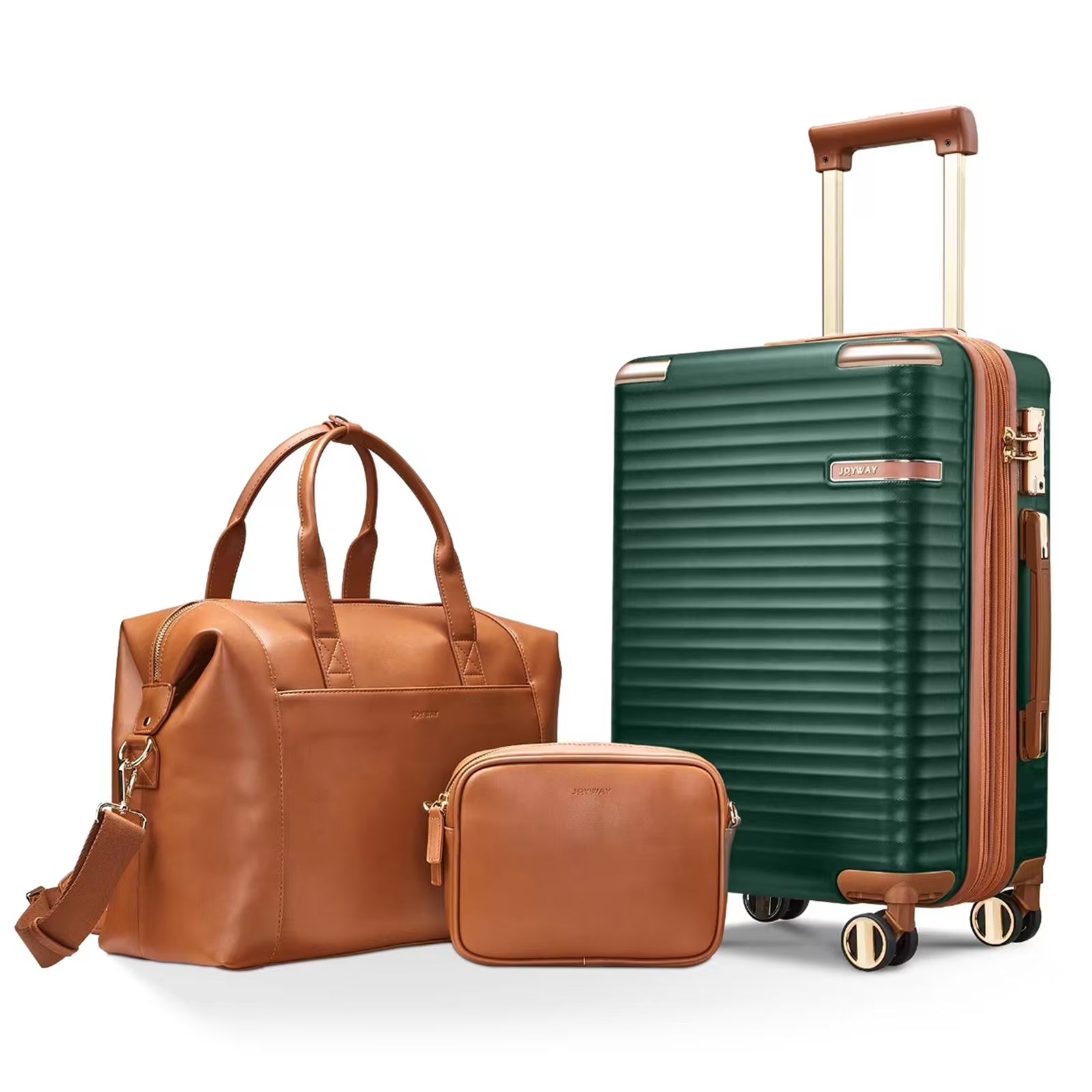 2026 New Joyway 3-Piece Carry-On Luggage Set with Swivel TSA Lock and Leather Carry Bag