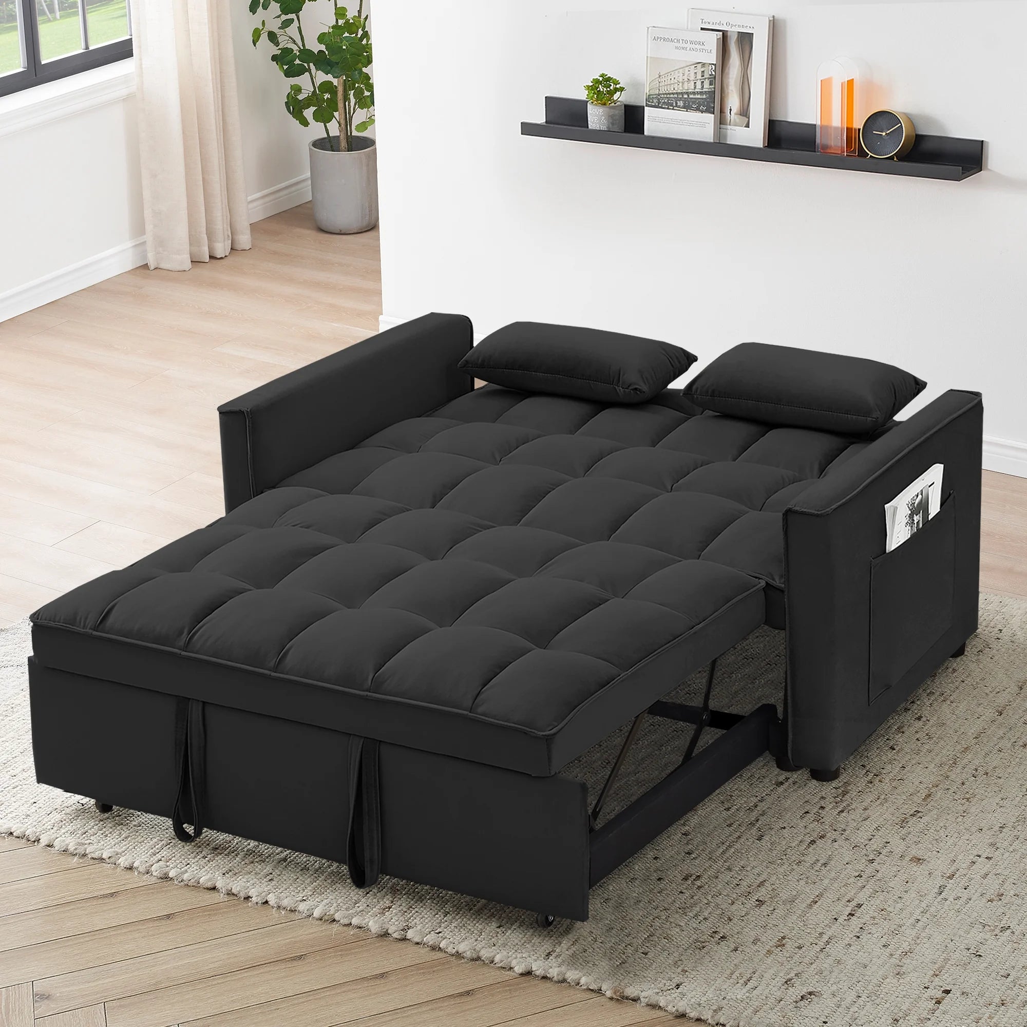 2026 New Convertible Sofa Bed,3-in-1 Sleeper Sofa with Pull Out Bed,Velvet Highly Elastic Sponge Futon Couch Loveseat with Adjustable Backrest and 2 Pillows for Living Room,Gray - Image 17