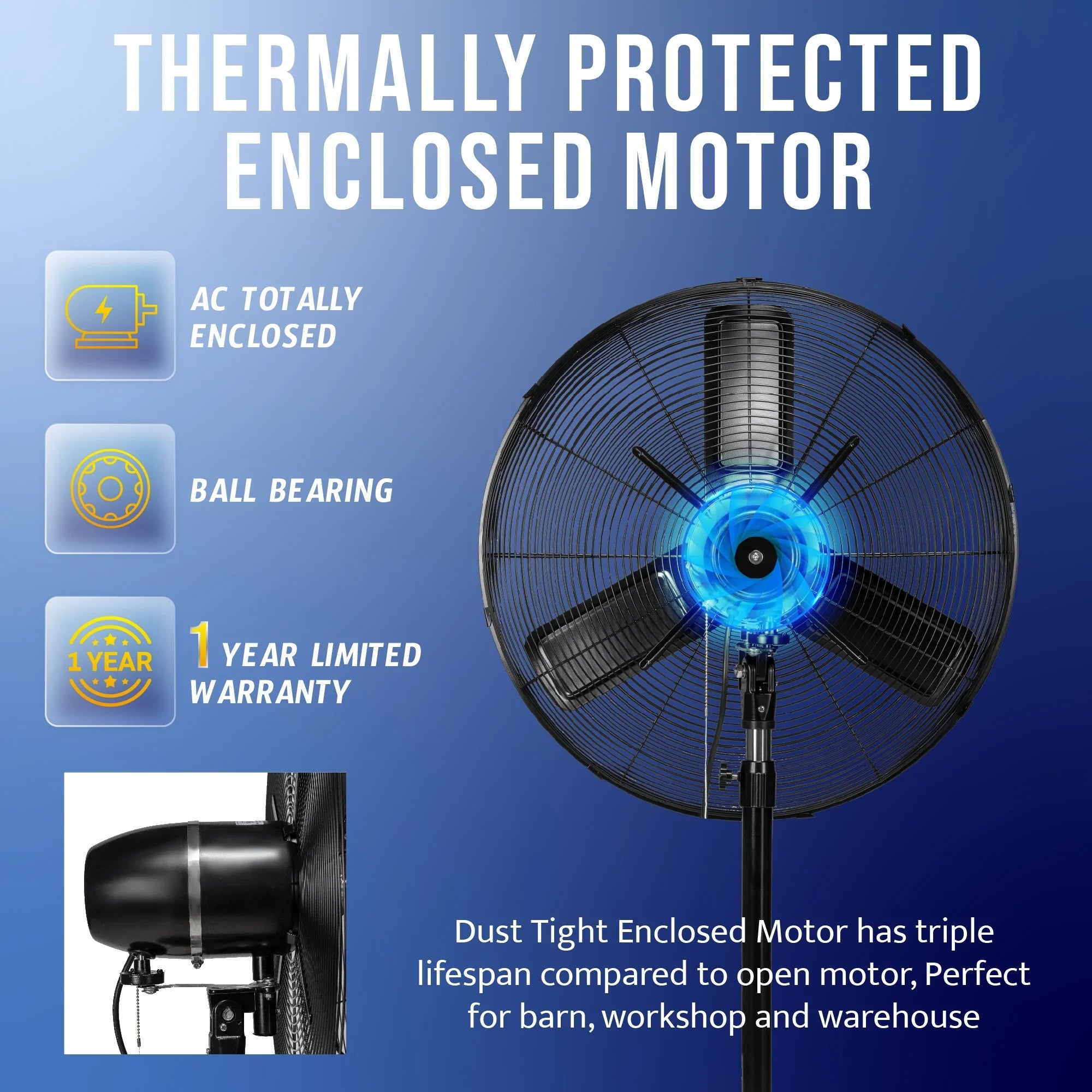 2026 New Tornado - 20 Inch High Velocity Metal Oscillating Pedestal Fan - Commercial, Industrial Use Water-Resistant - Image 15