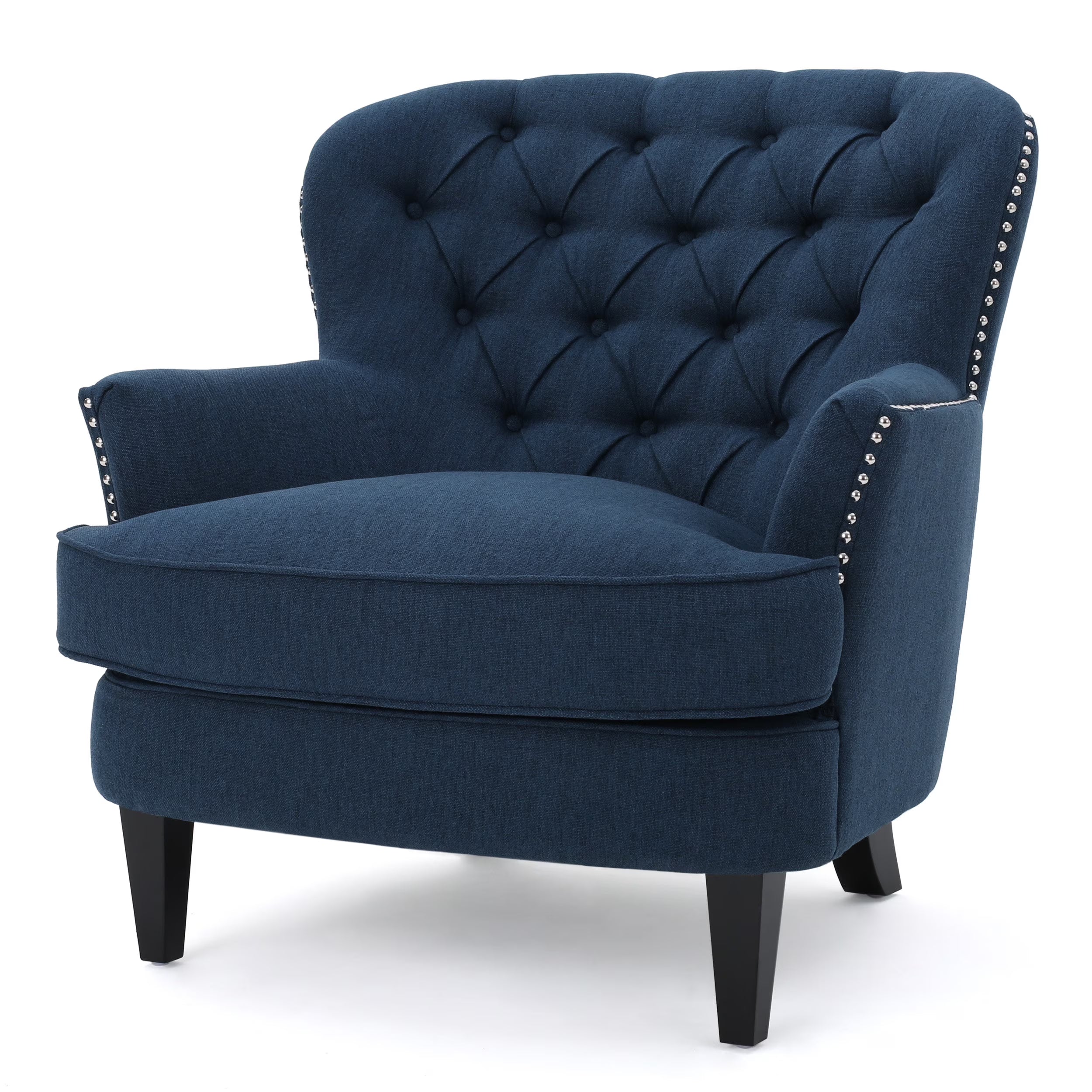 2026 New Noble House Tanner Tufted Fabric Club Accent Chair, Dark Blue