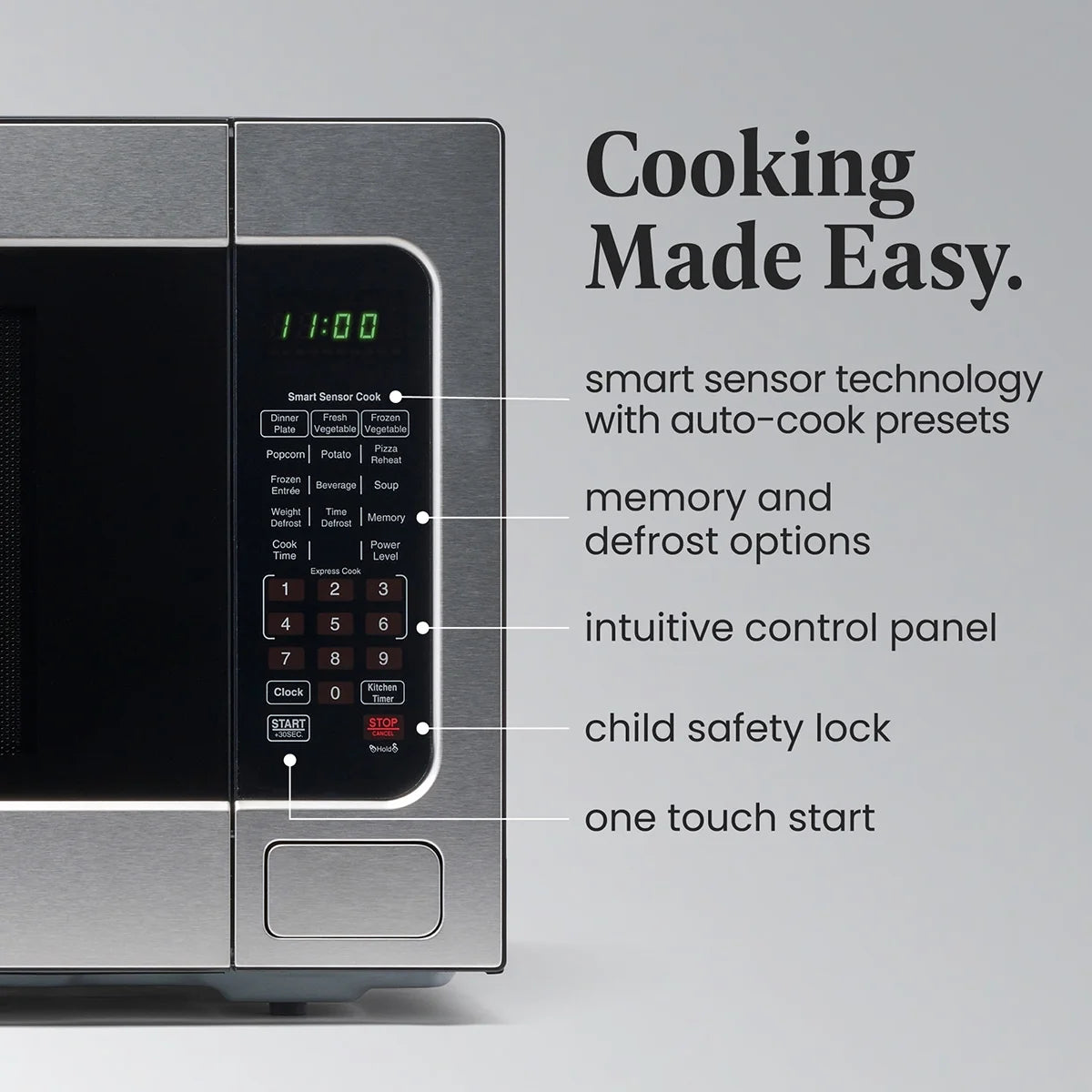 2026 New Farberware Countertop Microwave Ov 1100 Watts, 2.2 cu ft - Smart Sensor With LED Lighting and Child Lock - Perfect for Apartments and Dorms - Easy Clean Black Interior, Stainless Steel - Image 4