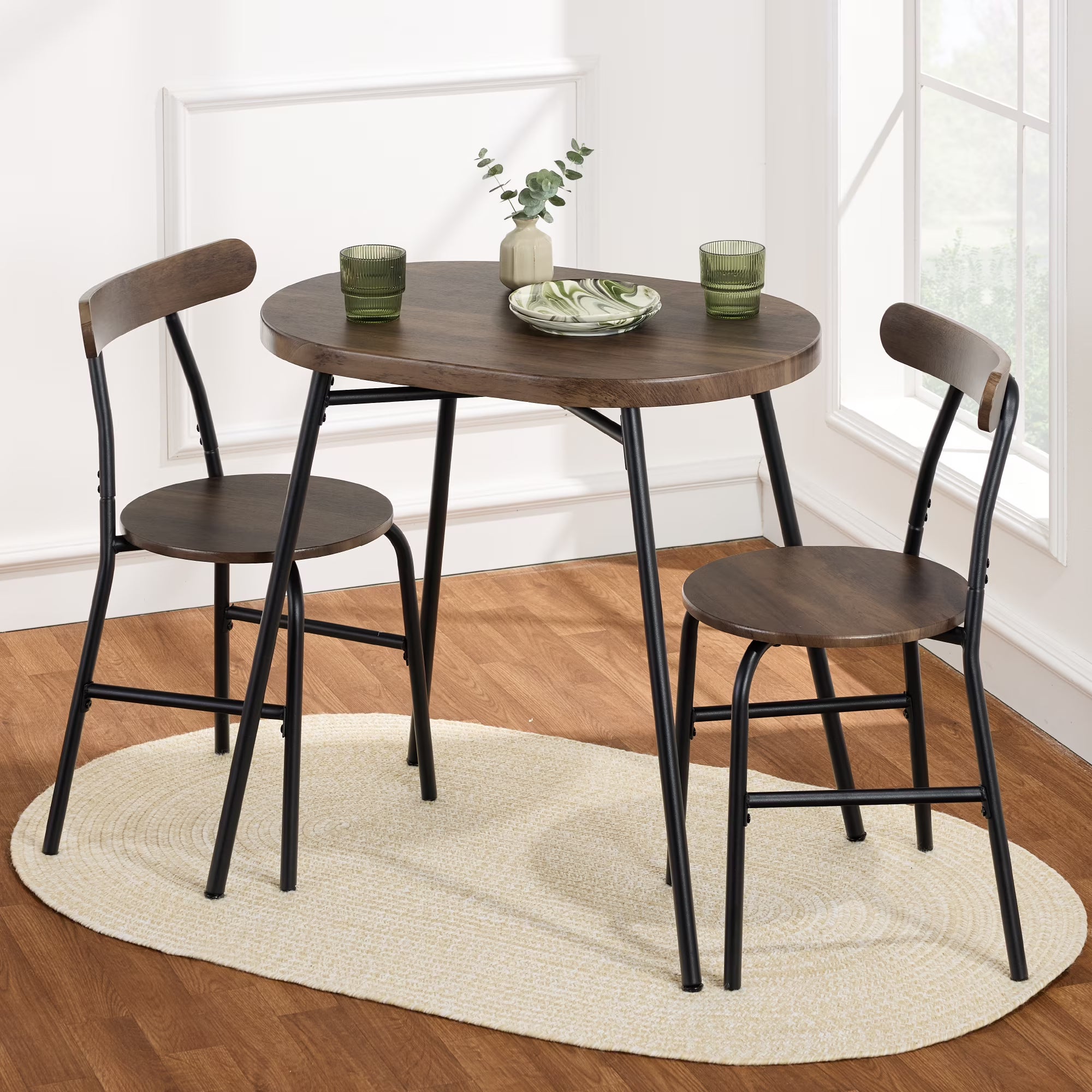 2026 New Best Choice Products 3-Piece Modern Oval Dining Table Set, Small Kitchen Dinette w/ 2 Chairs - Black/Black - Image 5