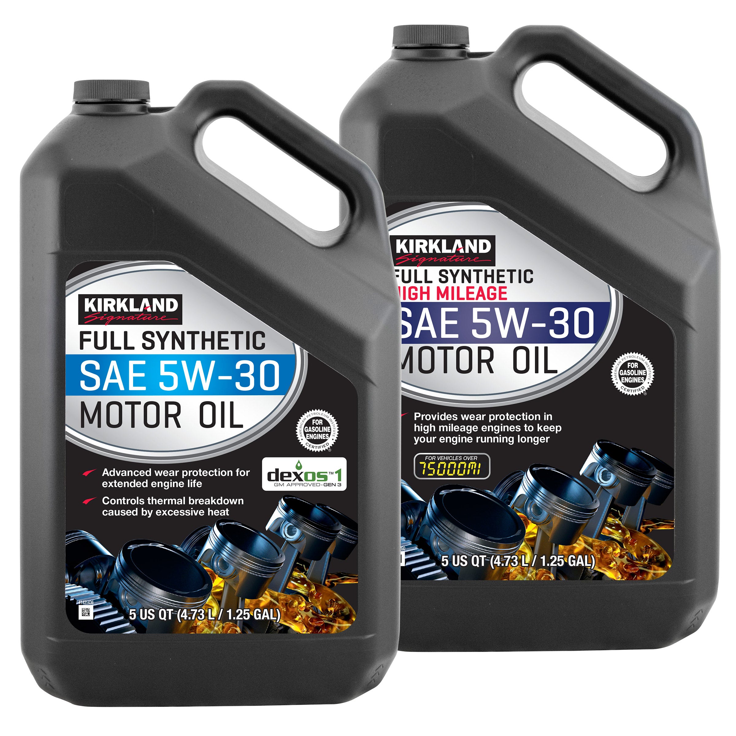 2026 New Kirkland Signature 5W-30 Full Synthetic and 5W-30 High Mileage Full Synthetic Motor Oil 5-Quart, 4-pack