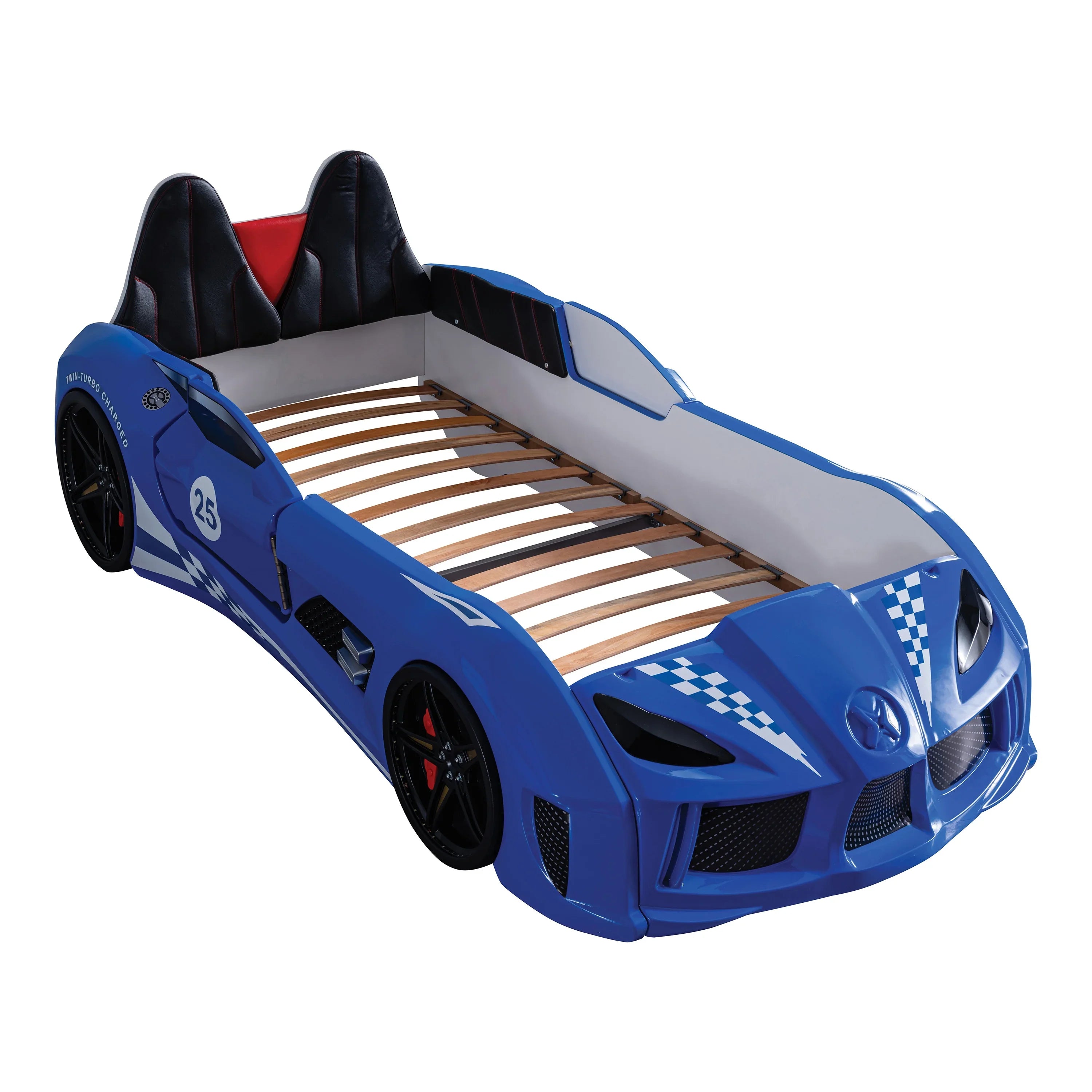2026 New Furniture of America Dash Kids Plastic Twin Race Car Bed with LED and Sound, White - Image 38