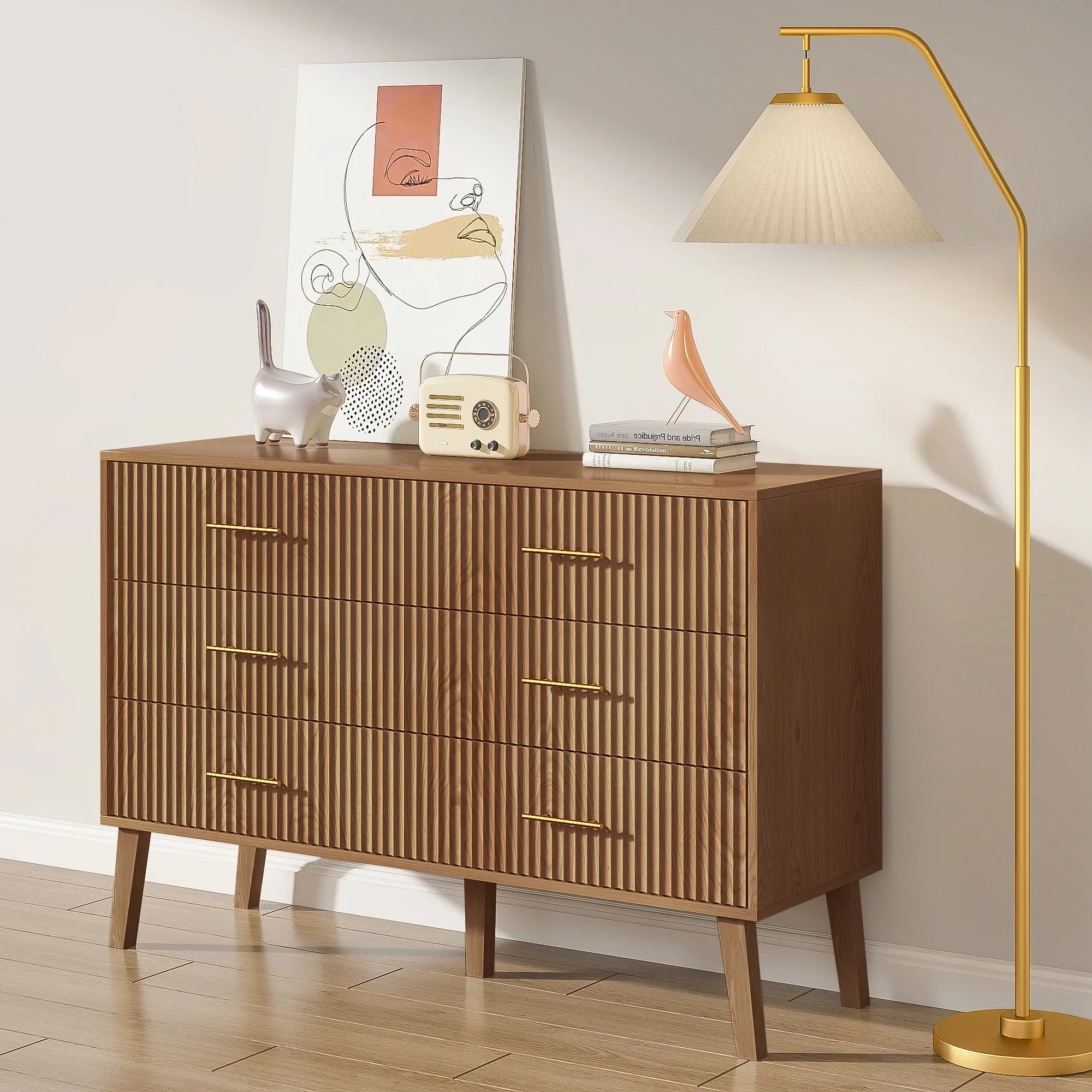 2026 New Fluted 6 Drawers Dresser, Wide Modern Chest of Drawers, 6 Drawer Double Dresser - Image 15