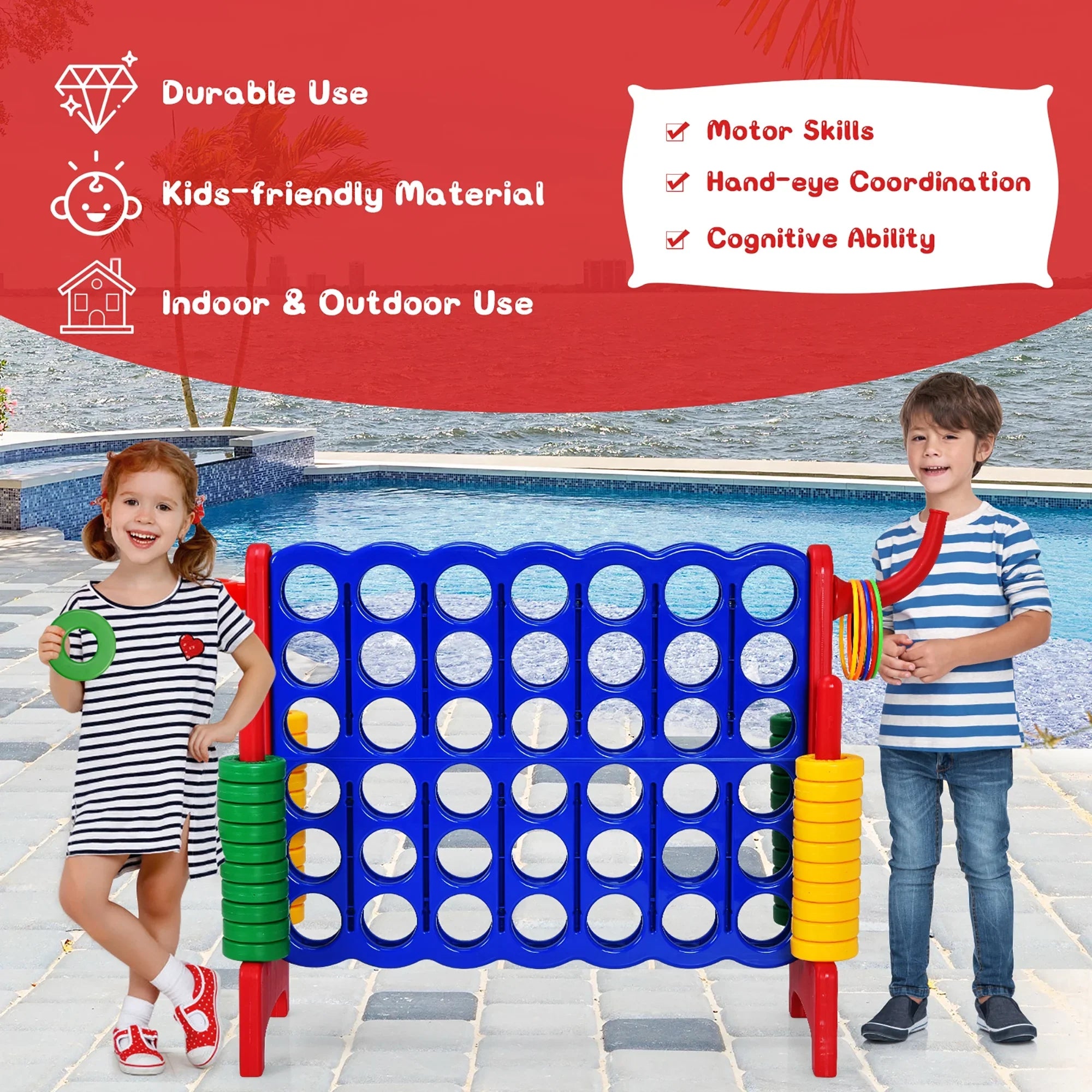 2026 New Costway Giant 4 in A Row Jumbo 4-to-Score Game Set W/Storage Carrying Bag for Kids Adult - Image 39