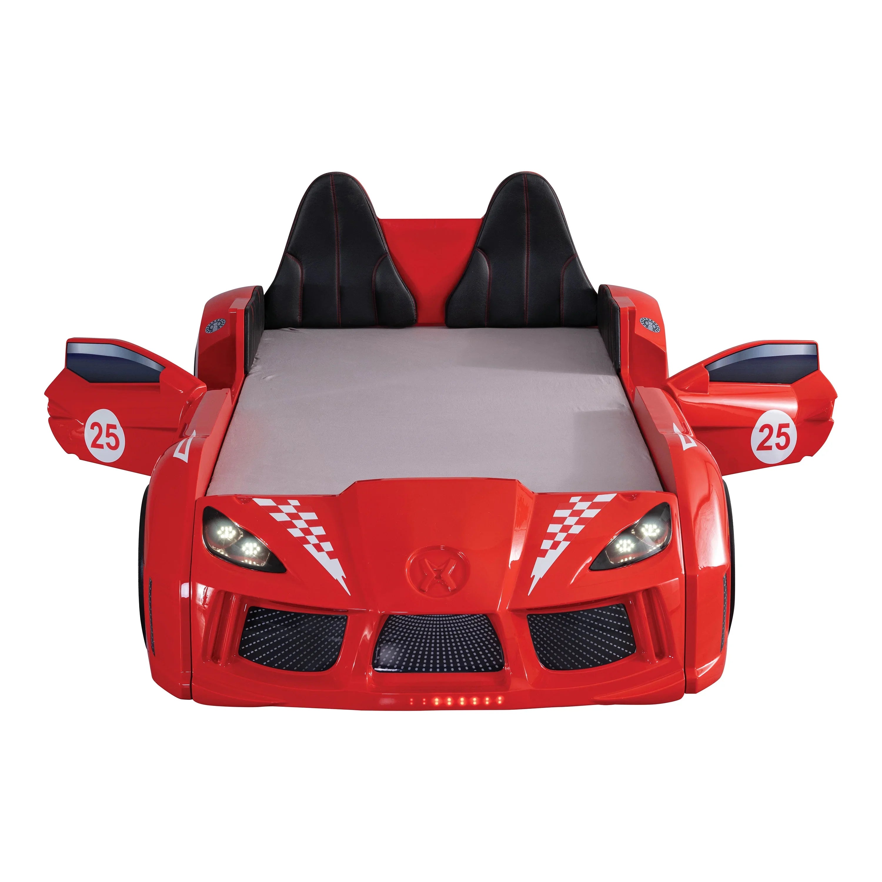 2026 New Furniture of America Dash Kids Plastic Twin Race Car Bed with LED and Sound, White - Image 13