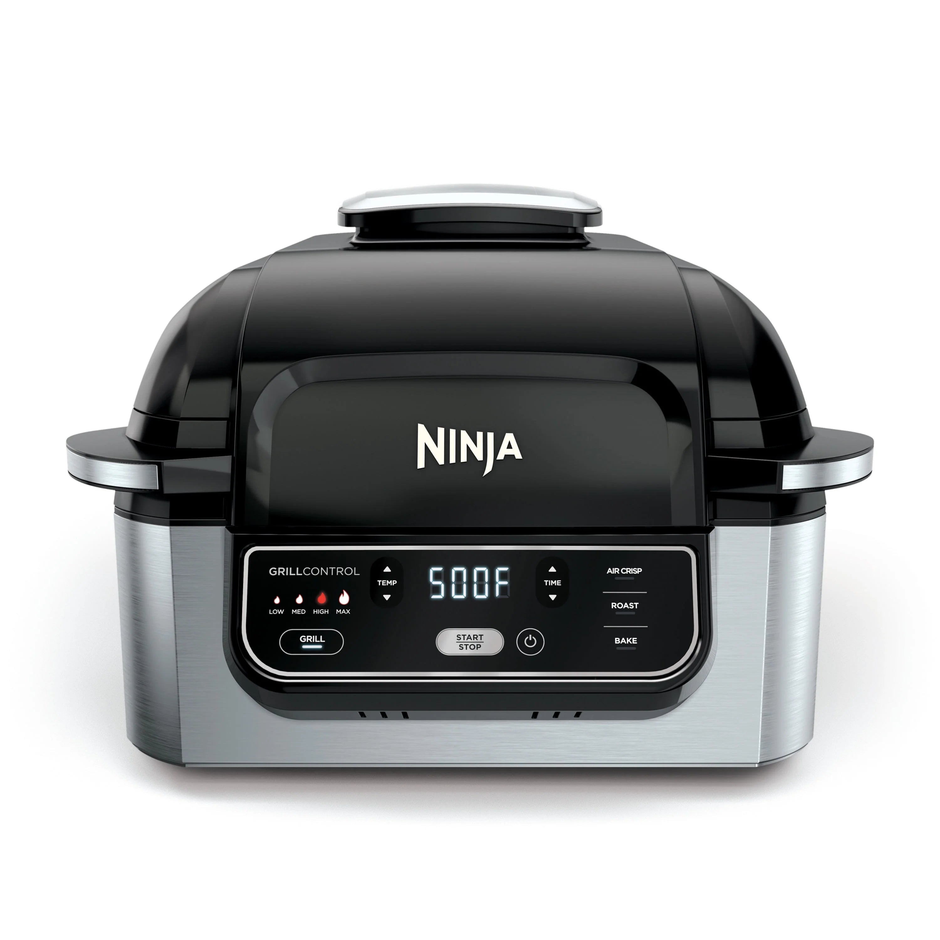 2026 New Ninja Foodi 4-in-1 Indoor Grill with 4-qt Air Fryer, Roast, Bake, and Cyclonic Grilling Technology, Black/Stainless AG300