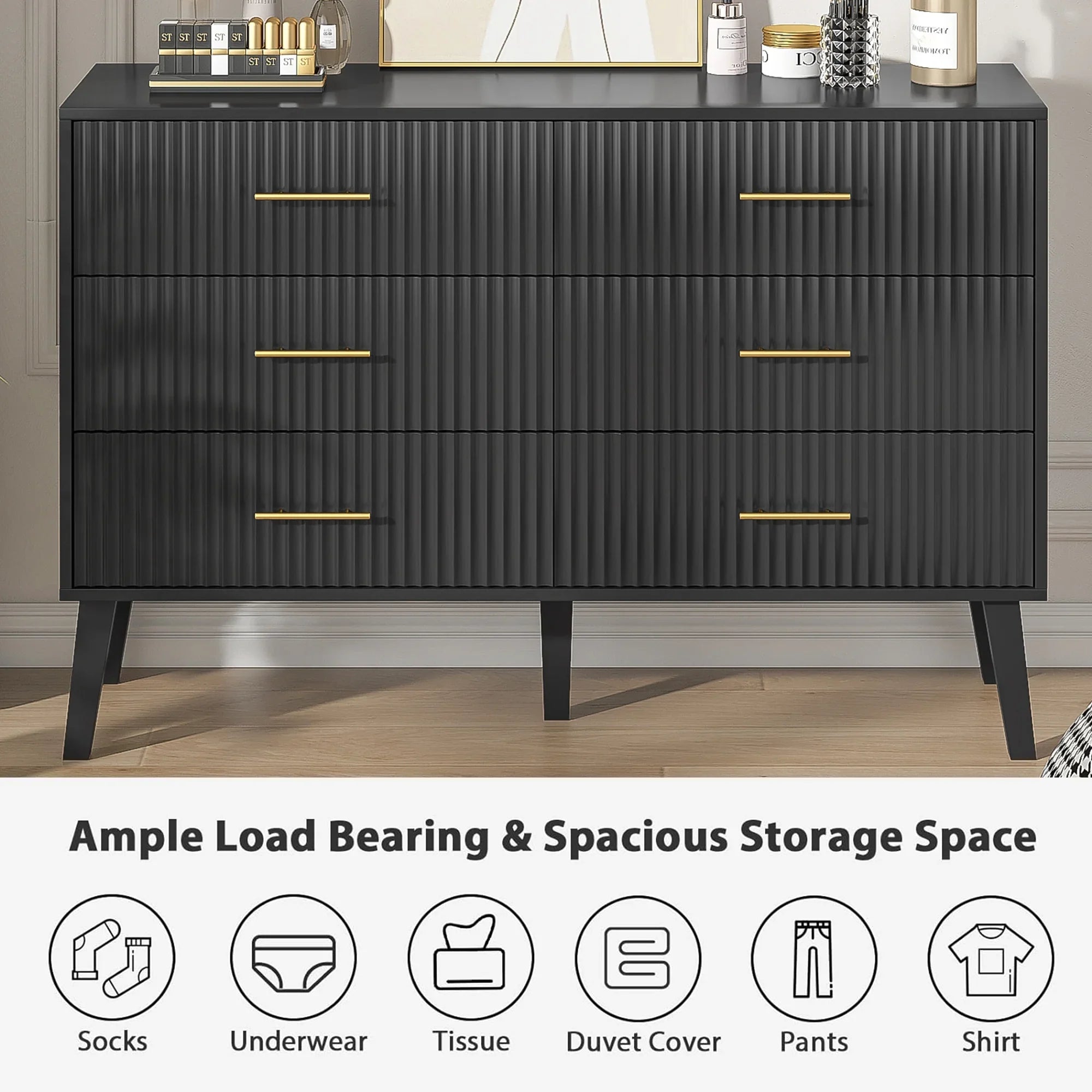 2026 New Fluted 6 Drawers Dresser, Wide Modern Chest of Drawers, 6 Drawer Double Dresser - Image 30