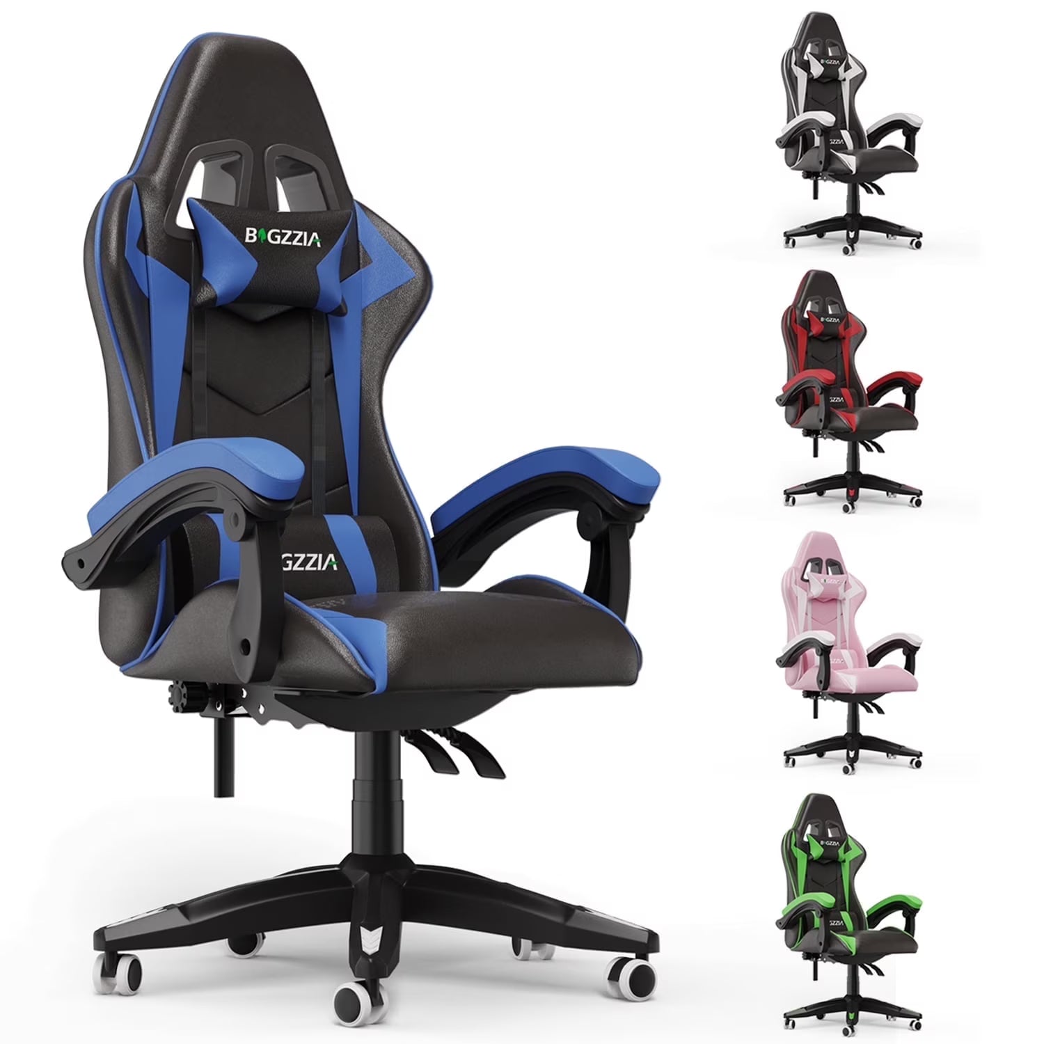 2026 New Bigzzia Gaming Chair Office Chair, Ergonomic Game Chair with Height Adjustable Headrest and Lumbar Support for Adults Teens, Black & White - Image 9